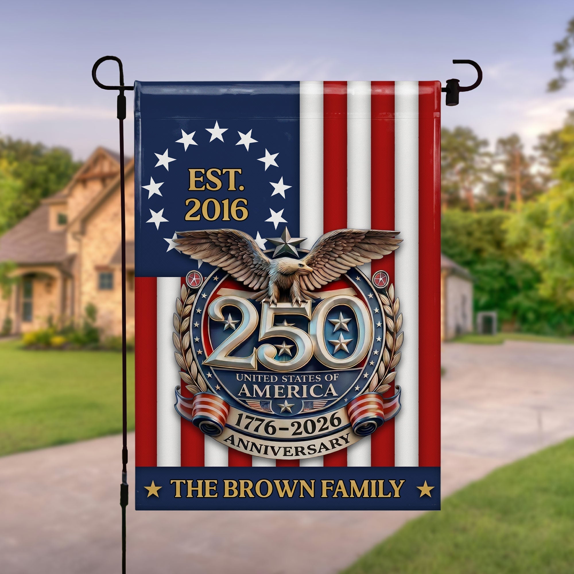 Personalized Double-Sided Garden Flag Custom Family Name Eagle & American Flag 4th of July Gift