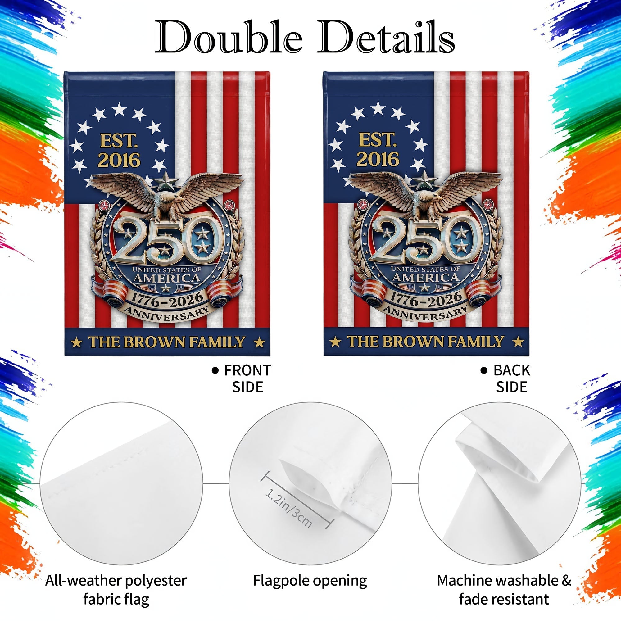 Personalized Double-Sided Garden Flag Custom Family Name Eagle & American Flag 4th of July Gift