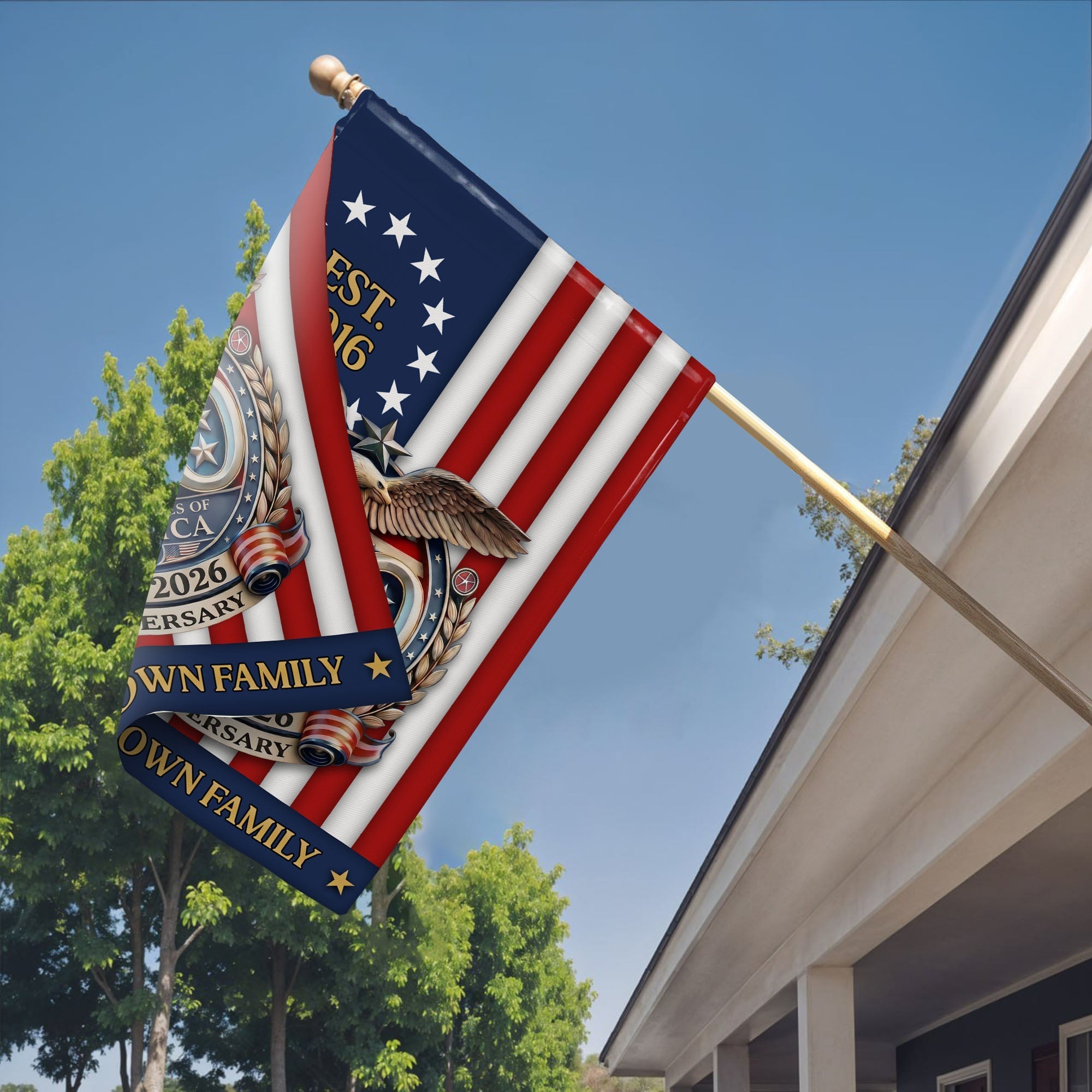 Personalized Double-Sided Garden Flag Custom Family Name Eagle & American Flag 4th of July Gift