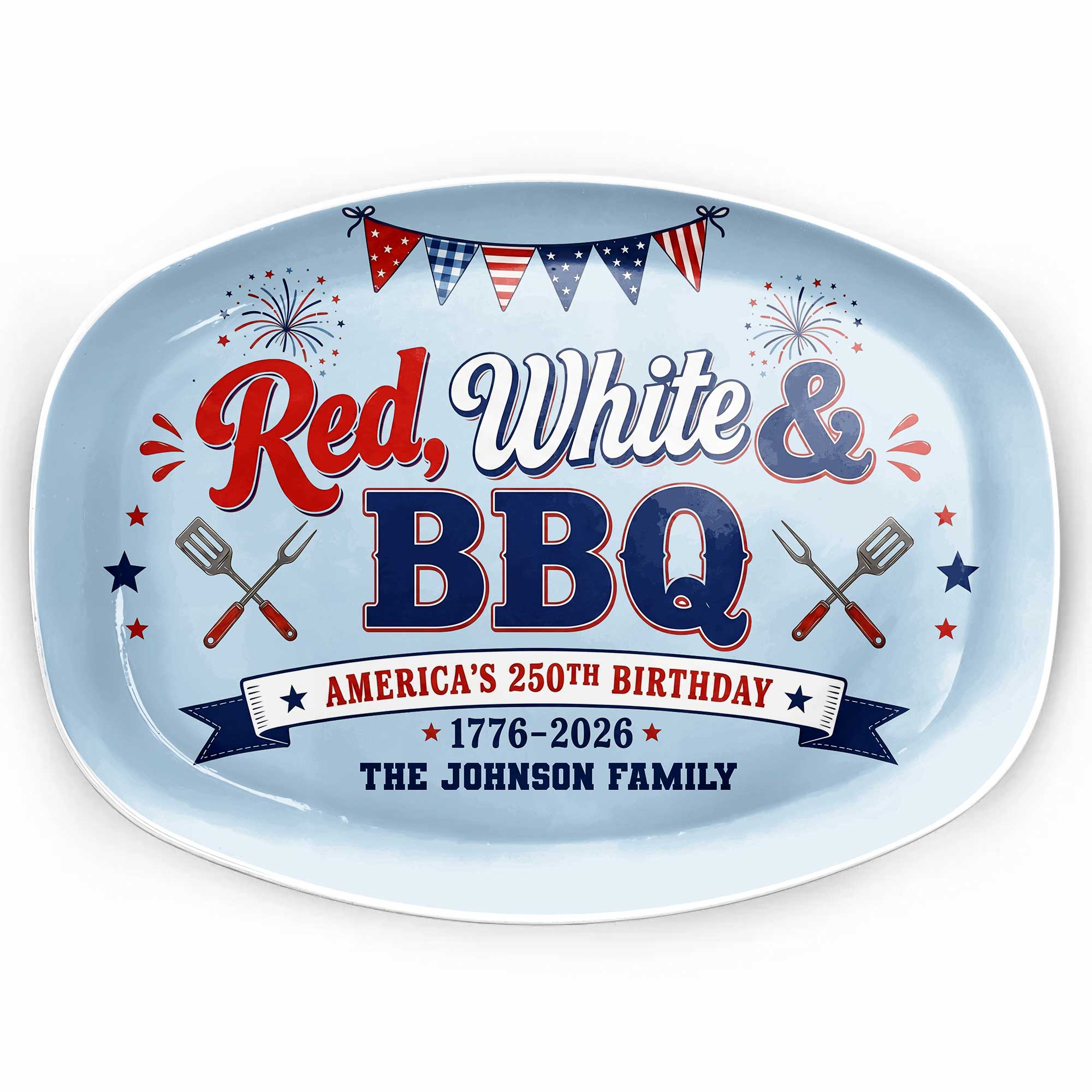 Personalized Custom Plate Red White BBQ Gift for Family