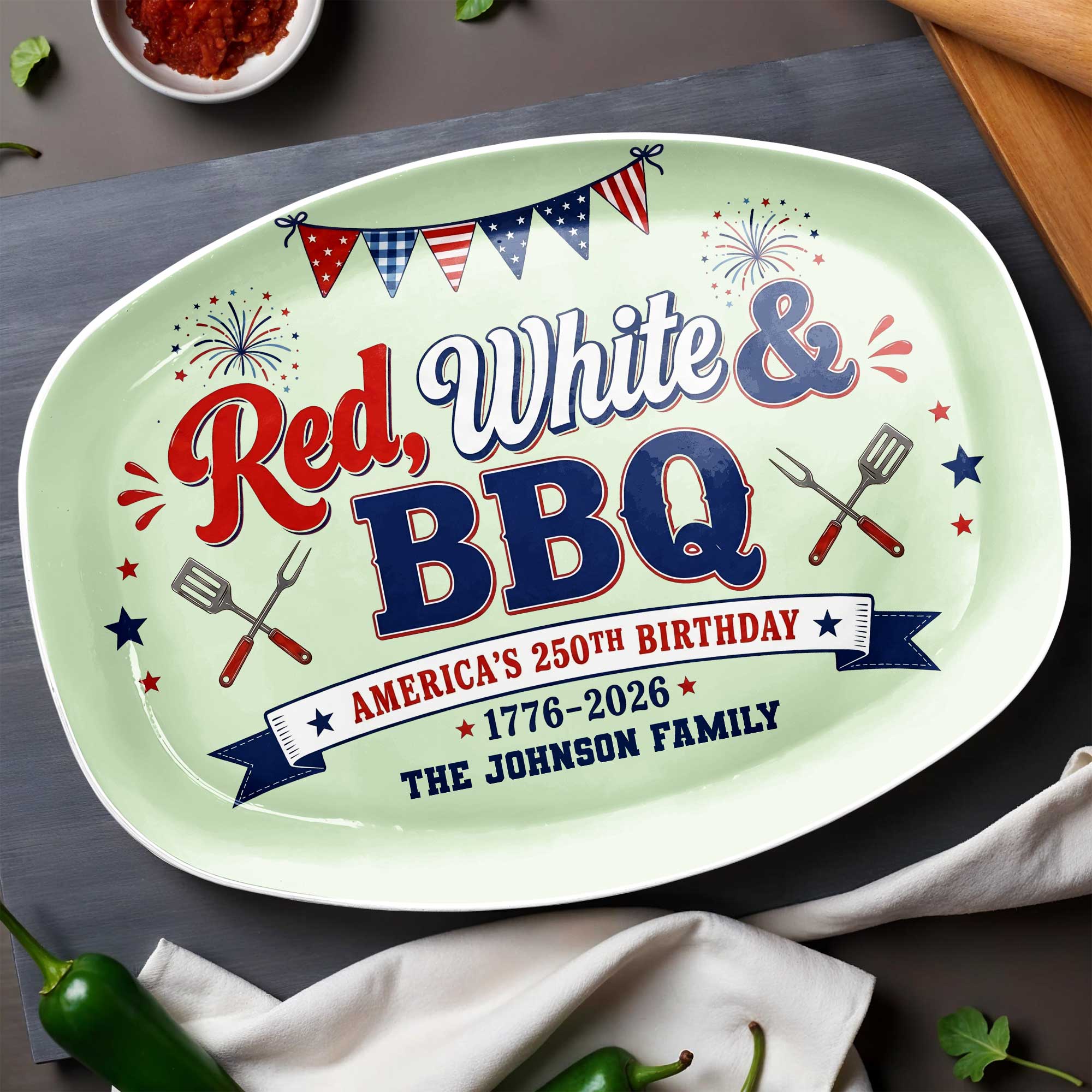Personalized Custom Plate Red White BBQ Gift for Family