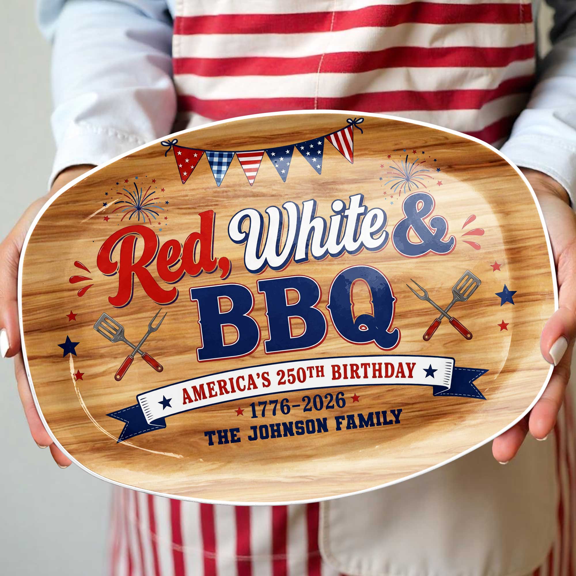 Personalized Custom Plate Red White BBQ Gift for Family
