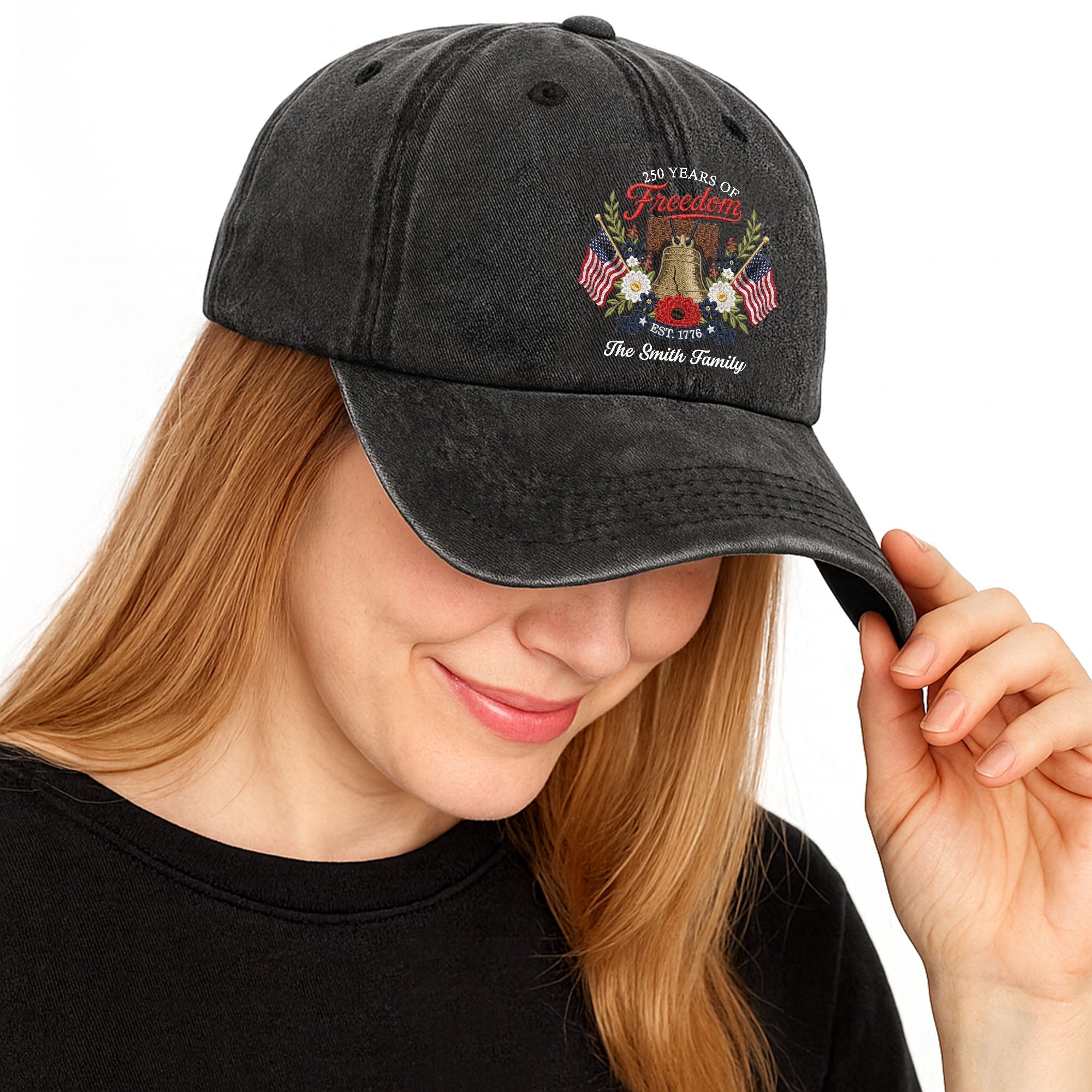 Personalized Washed Denim Cap Custom Family Name 4th of July Gift