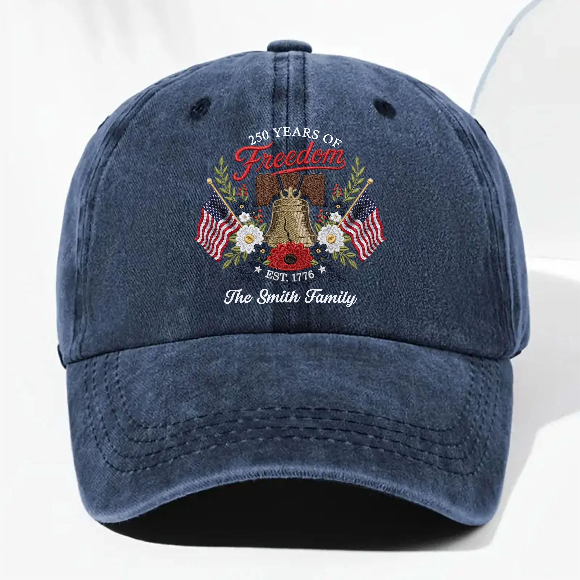 Personalized Washed Denim Cap Custom Family Name 4th of July Gift