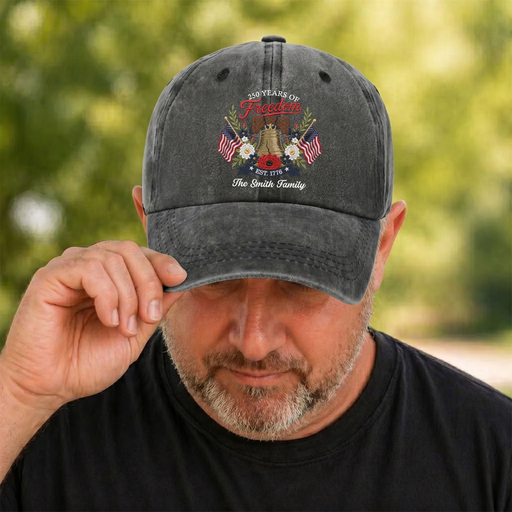 Personalized Washed Denim Cap Custom Family Name 4th of July Gift