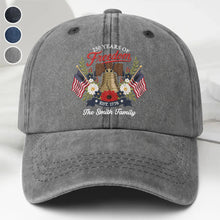 Load image into Gallery viewer, Personalized Washed Denim Cap Custom Family Name 4th of July Gift
