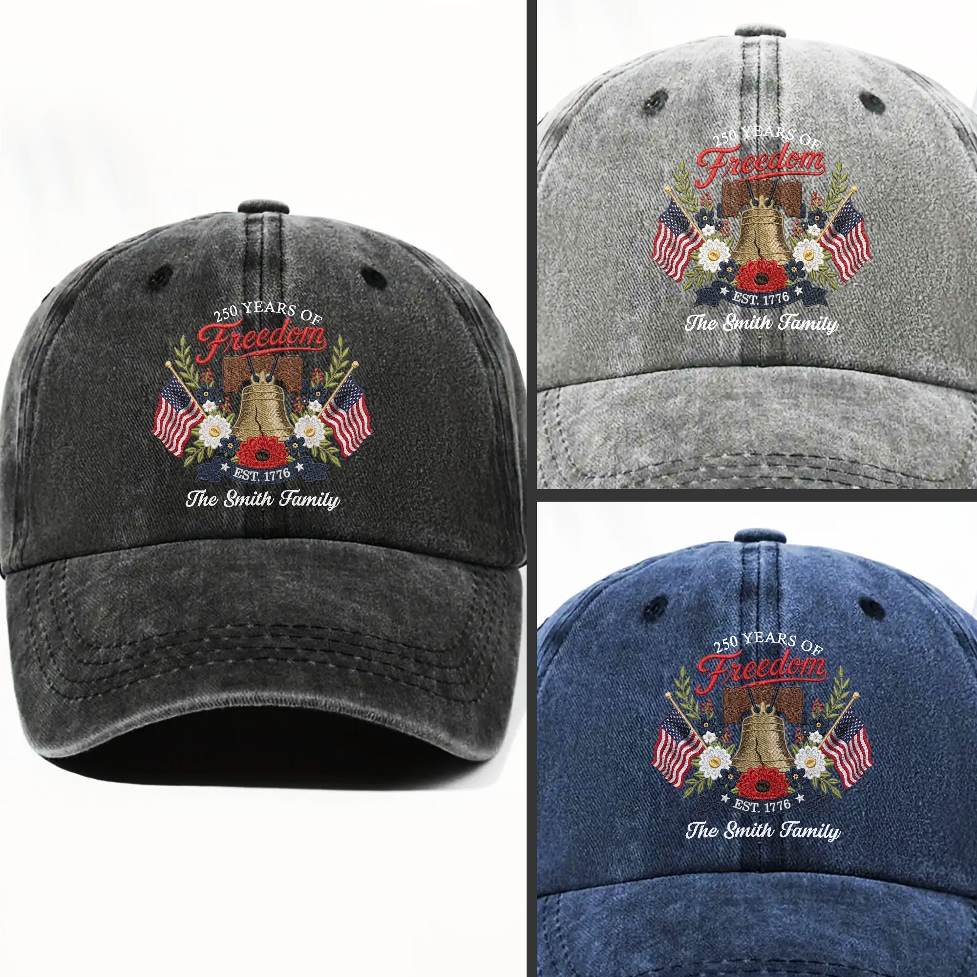 Personalized Washed Denim Cap Custom Family Name 4th of July Gift