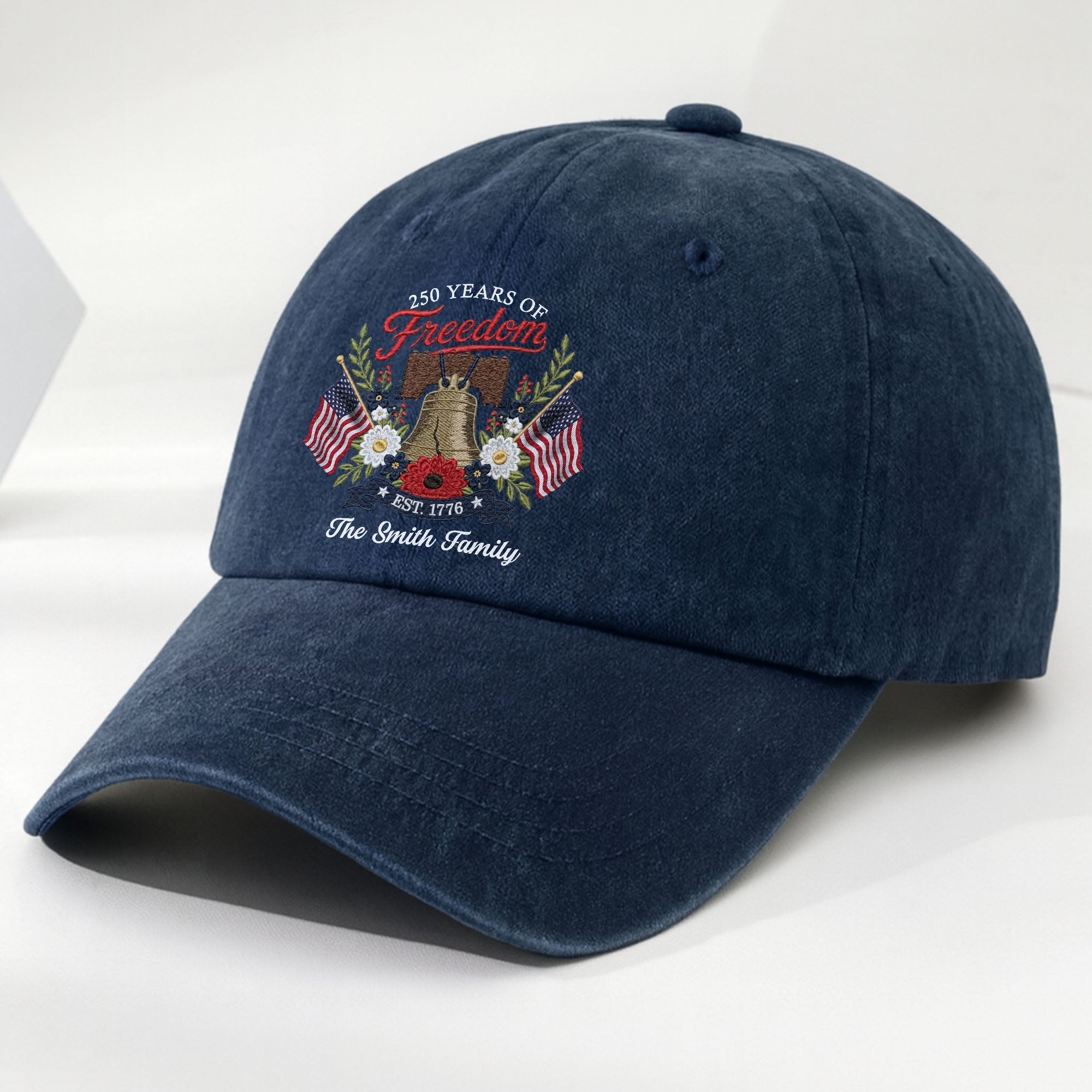 Personalized Washed Denim Cap Custom Family Name 4th of July Gift