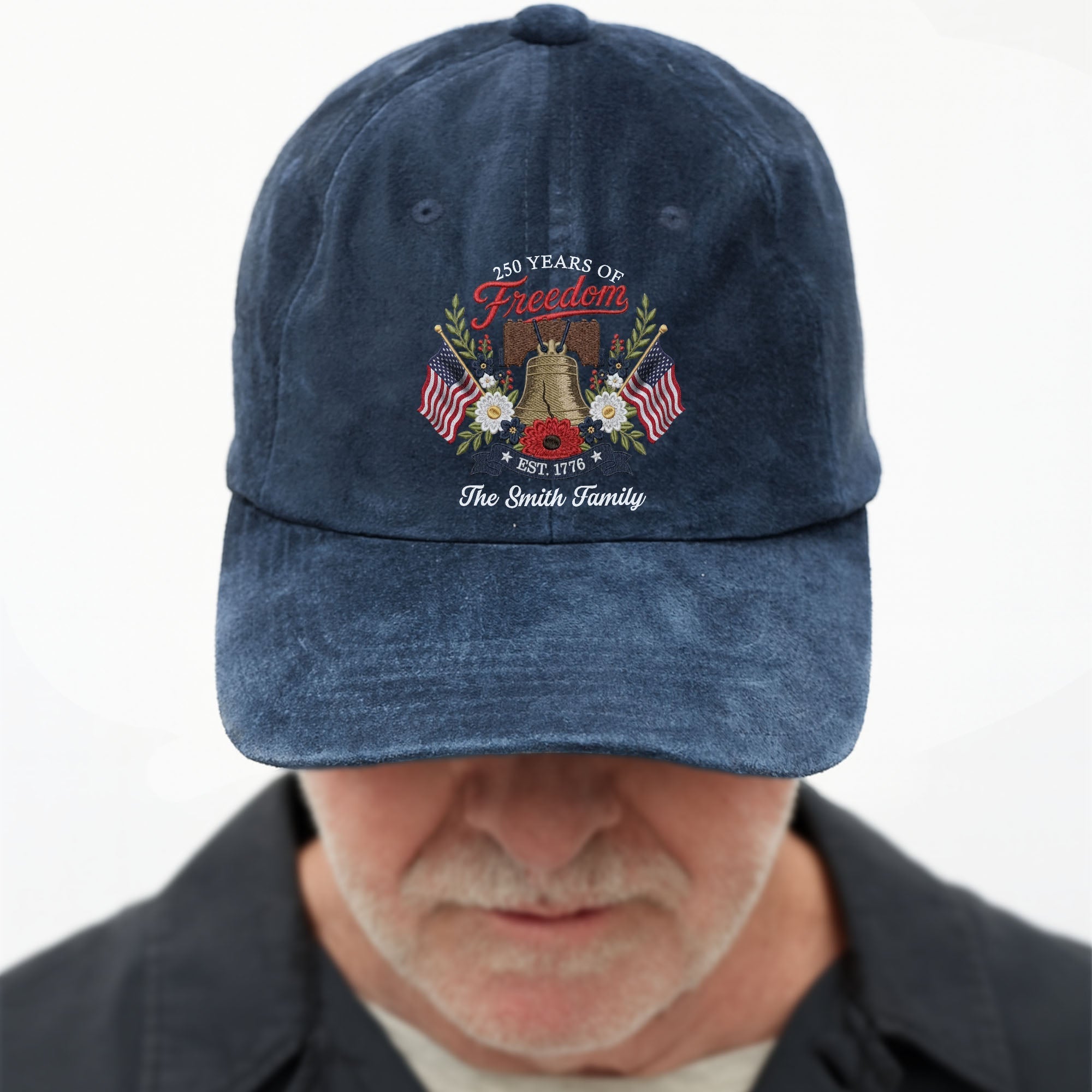 Personalized Washed Denim Cap Custom Family Name 4th of July Gift