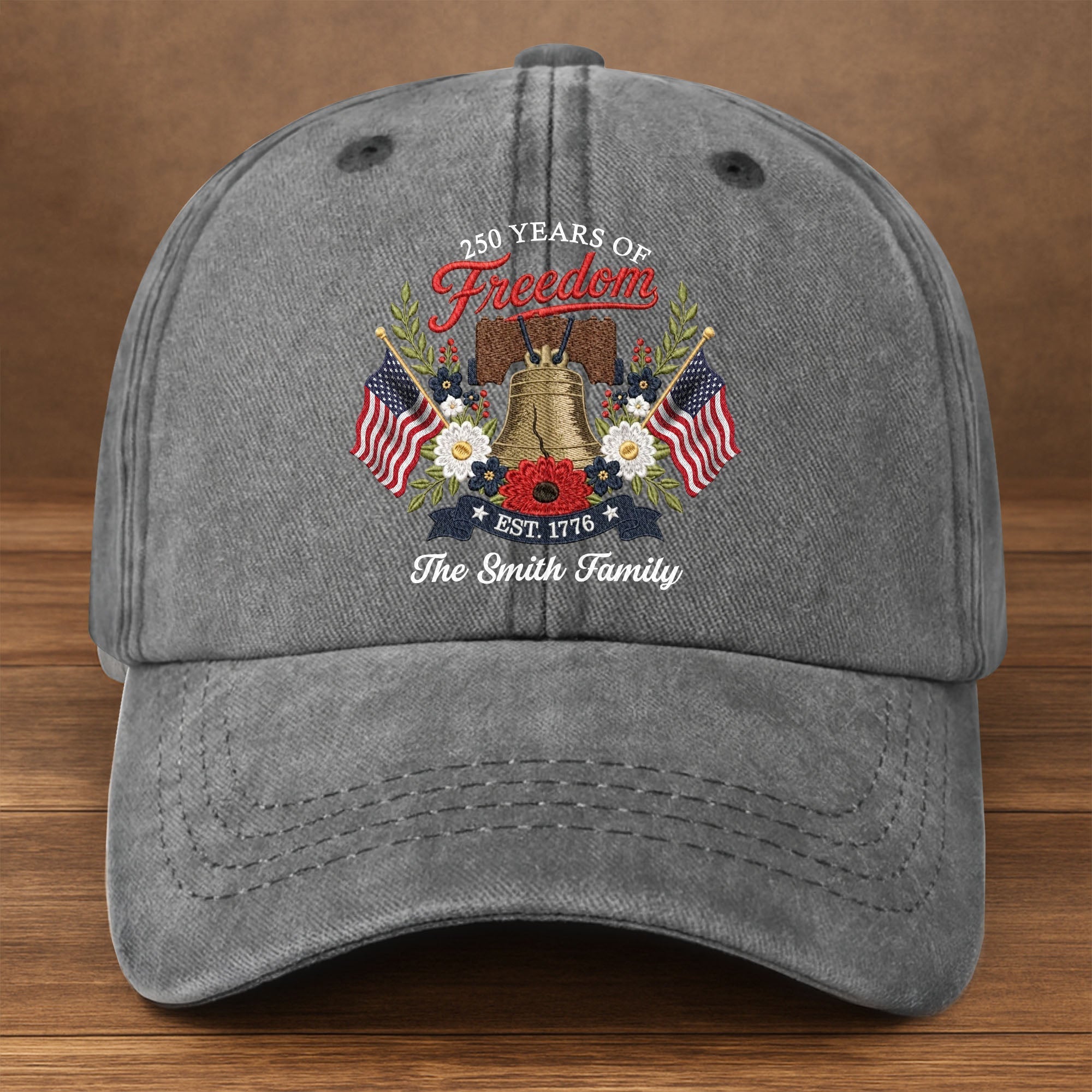 Personalized Washed Denim Cap Custom Family Name 4th of July Gift