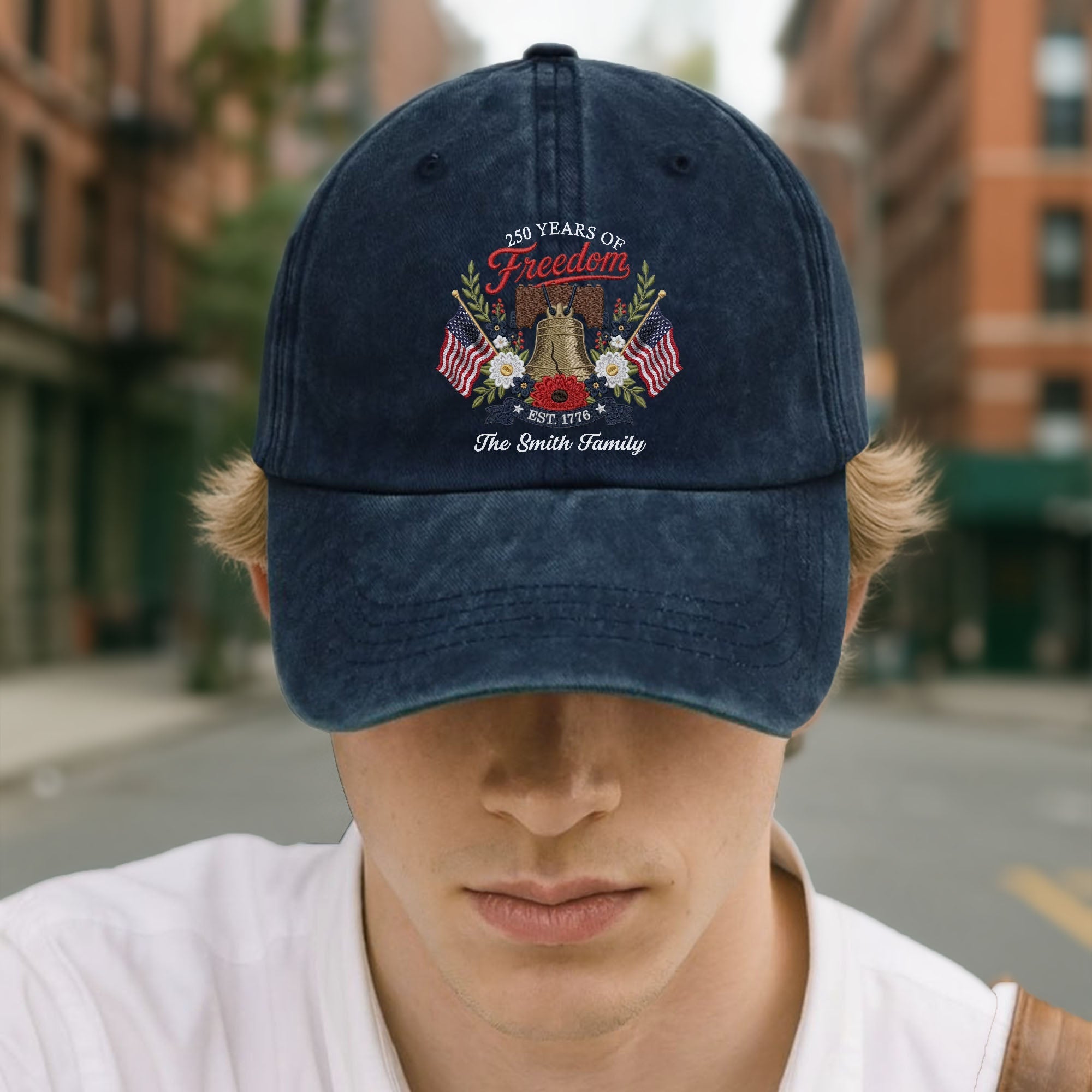 Personalized Washed Denim Cap Custom Family Name 4th of July Gift