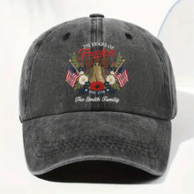 Load image into Gallery viewer, Personalized Washed Denim Cap Custom Family Name 4th of July Gift

