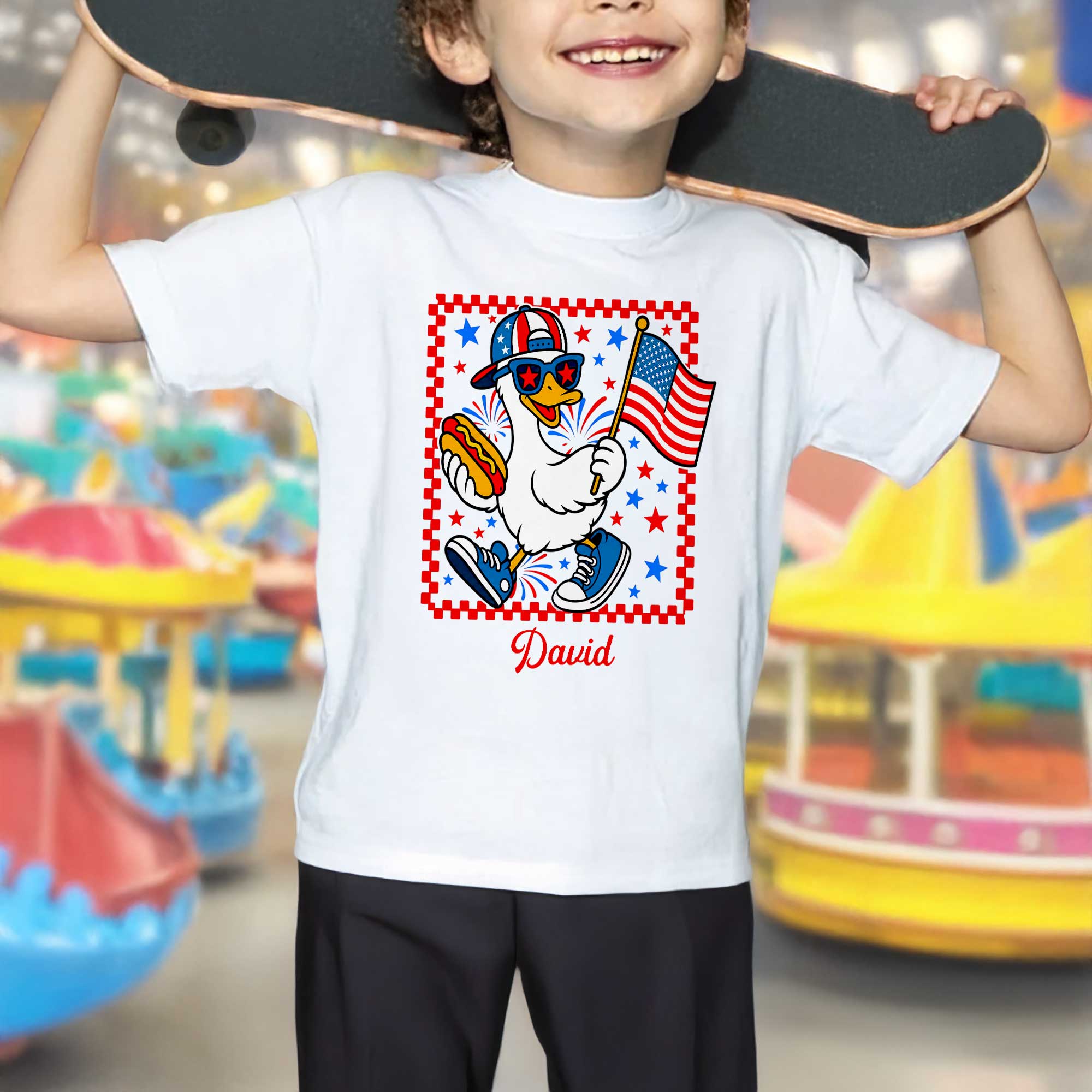 Personalized Patriotic Duck Youth T-Shirt Custom Name Gift