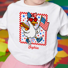 Load image into Gallery viewer, Personalized Patriotic Duck Youth T-Shirt Custom Name Gift
