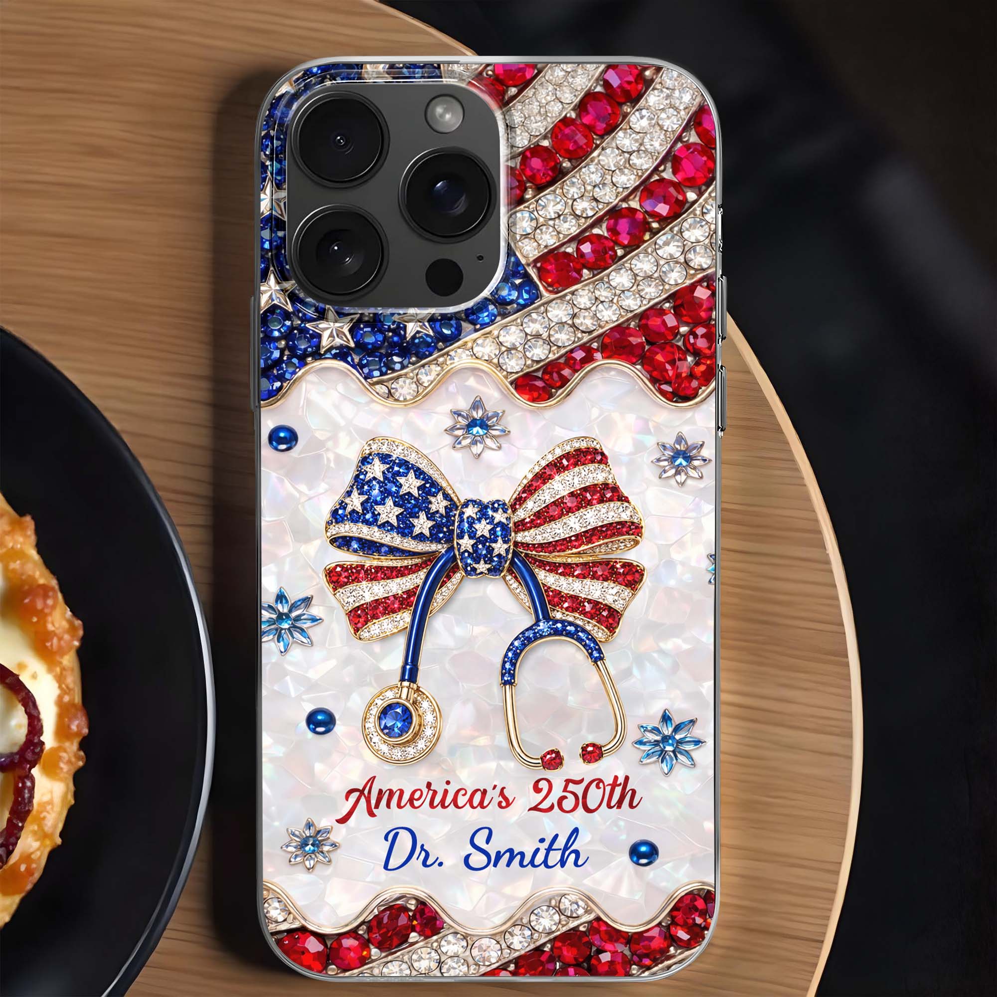 Personalized Clear Phone Case with Crystals for Doctor | 4th of July Gift