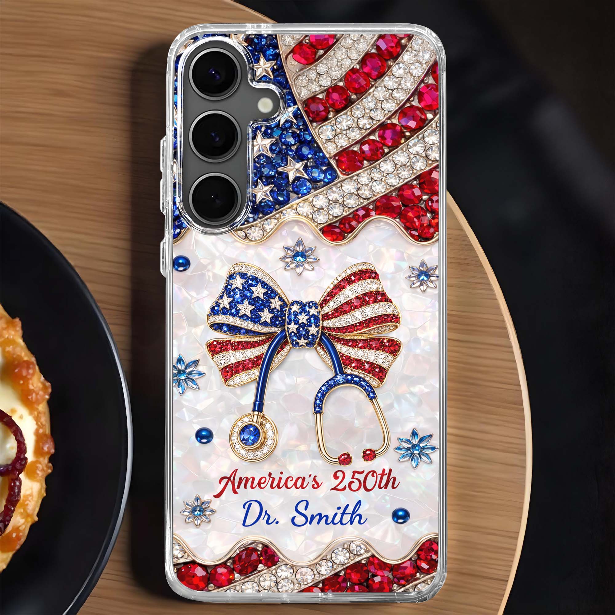 Personalized Clear Phone Case with Crystals for Doctor | 4th of July Gift