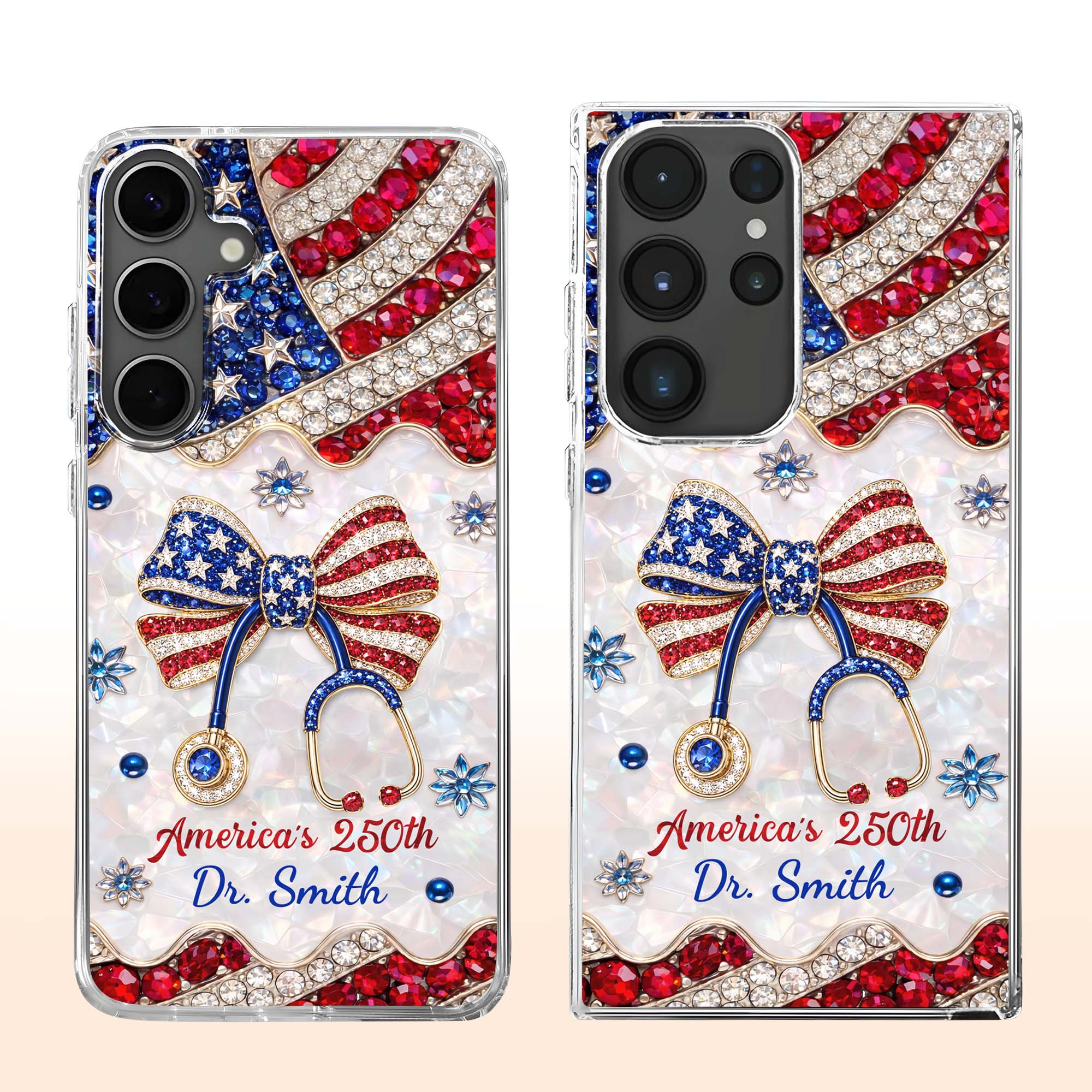 Personalized Clear Phone Case with Crystals for Doctor | 4th of July Gift