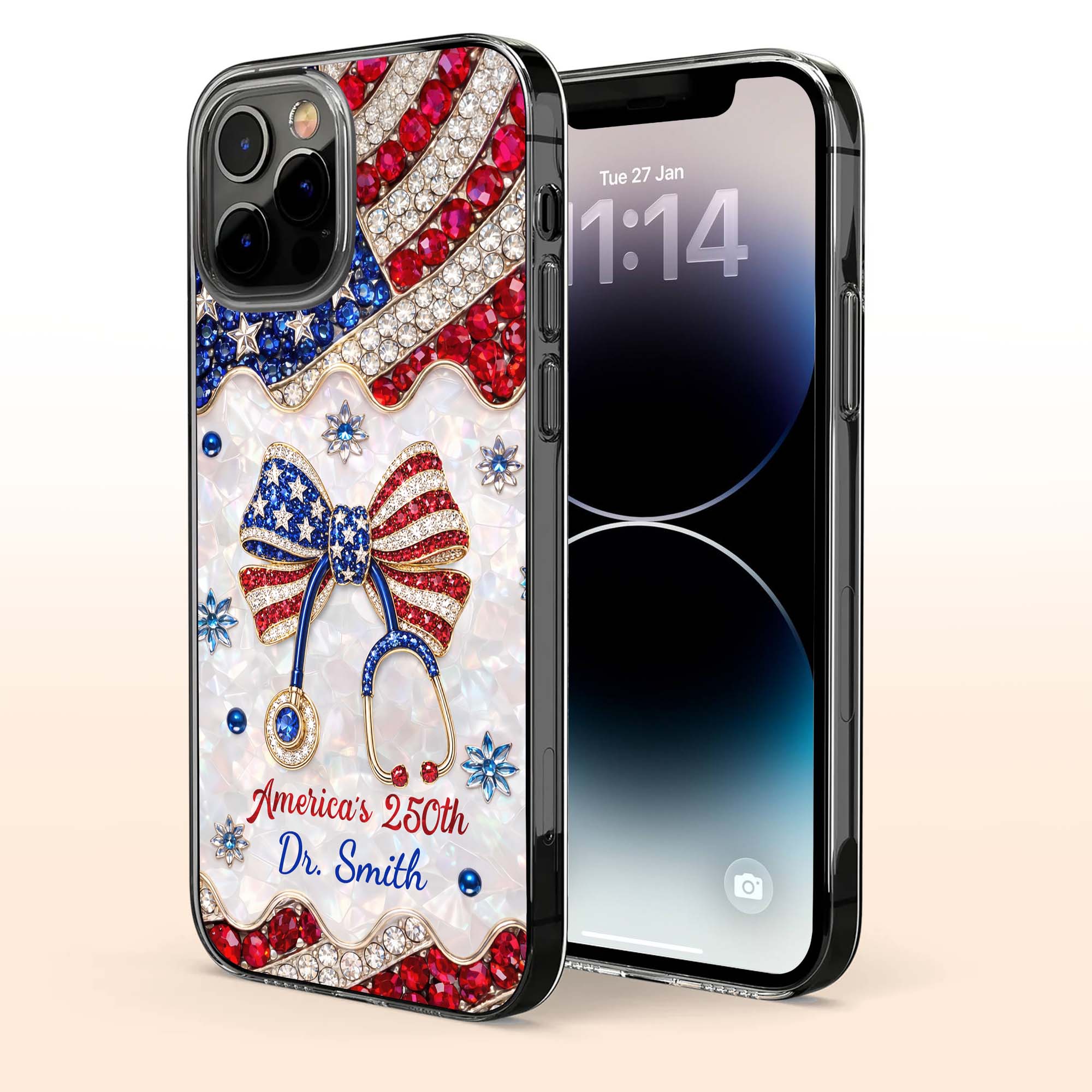 Personalized Clear Phone Case with Crystals for Doctor | 4th of July Gift
