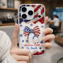 Load image into Gallery viewer, Personalized Clear Phone Case with Crystals for Doctor | 4th of July Gift
