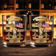 Load image into Gallery viewer, Personalized Whiskey Glass Custom Family Name USA Flag Gift for Dad
