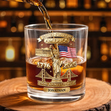Load image into Gallery viewer, Personalized Whiskey Glass Custom Family Name USA Flag Gift for Dad
