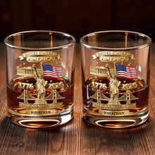Load image into Gallery viewer, Personalized Whiskey Glass Custom Family Name USA Flag Gift for Dad
