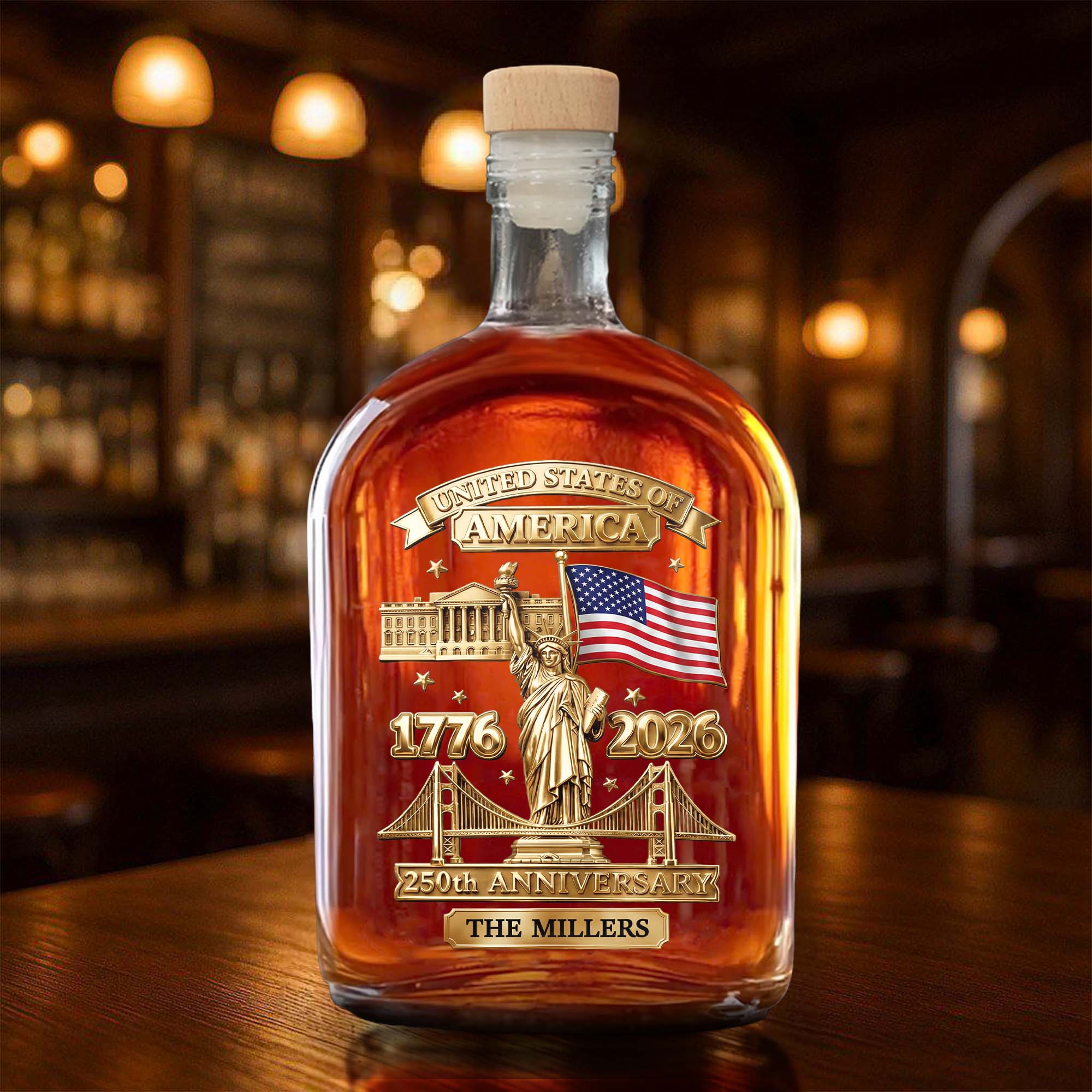 Personalized Whiskey Bottle Custom Family Name 250th Anniversary Gift for Dad