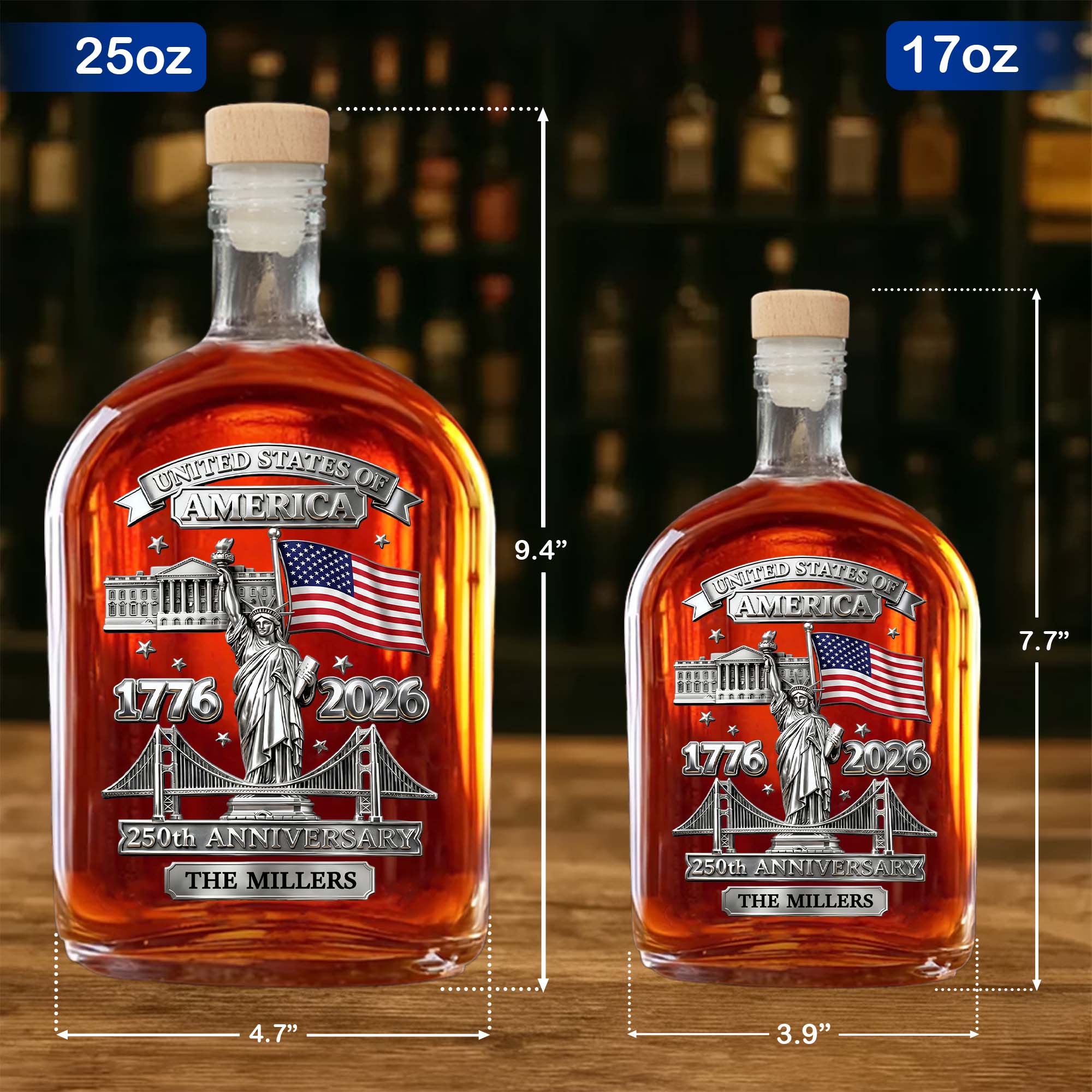 Personalized Whiskey Bottle Custom Family Name 250th Anniversary Gift for Dad