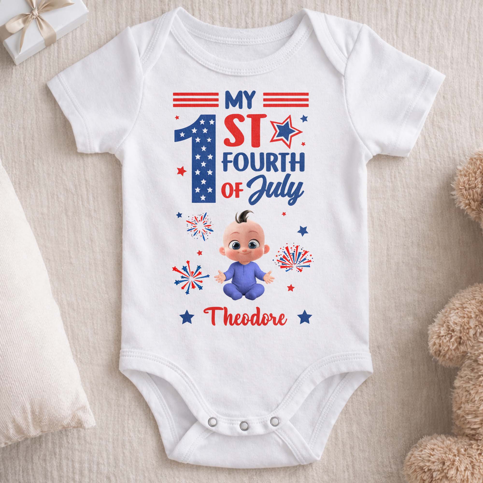 Personalized Baby Onesie Custom Name Fourth of July Gift