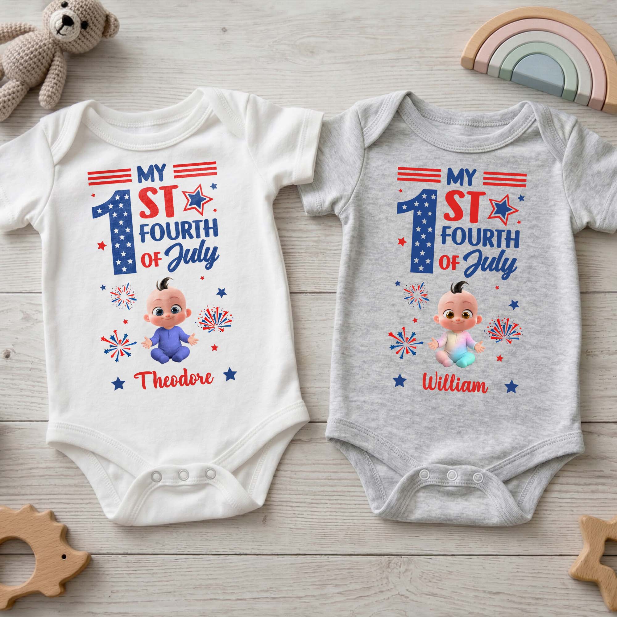 Personalized Baby Onesie Custom Name Fourth of July Gift