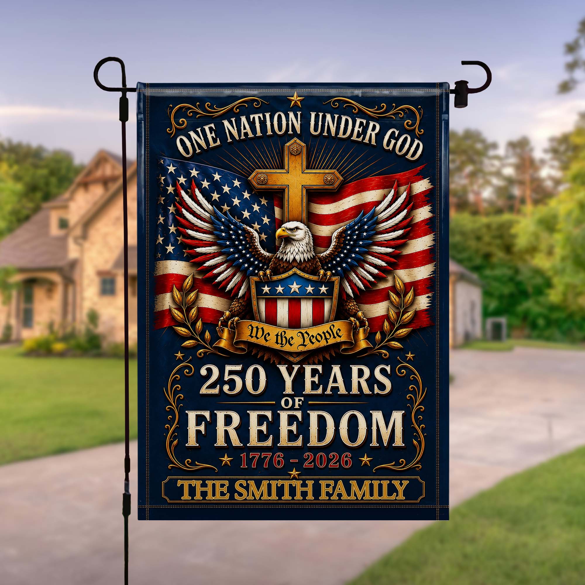 Personalized Double-Sided Garden Flag with Eagle and Family Name for 4th of July