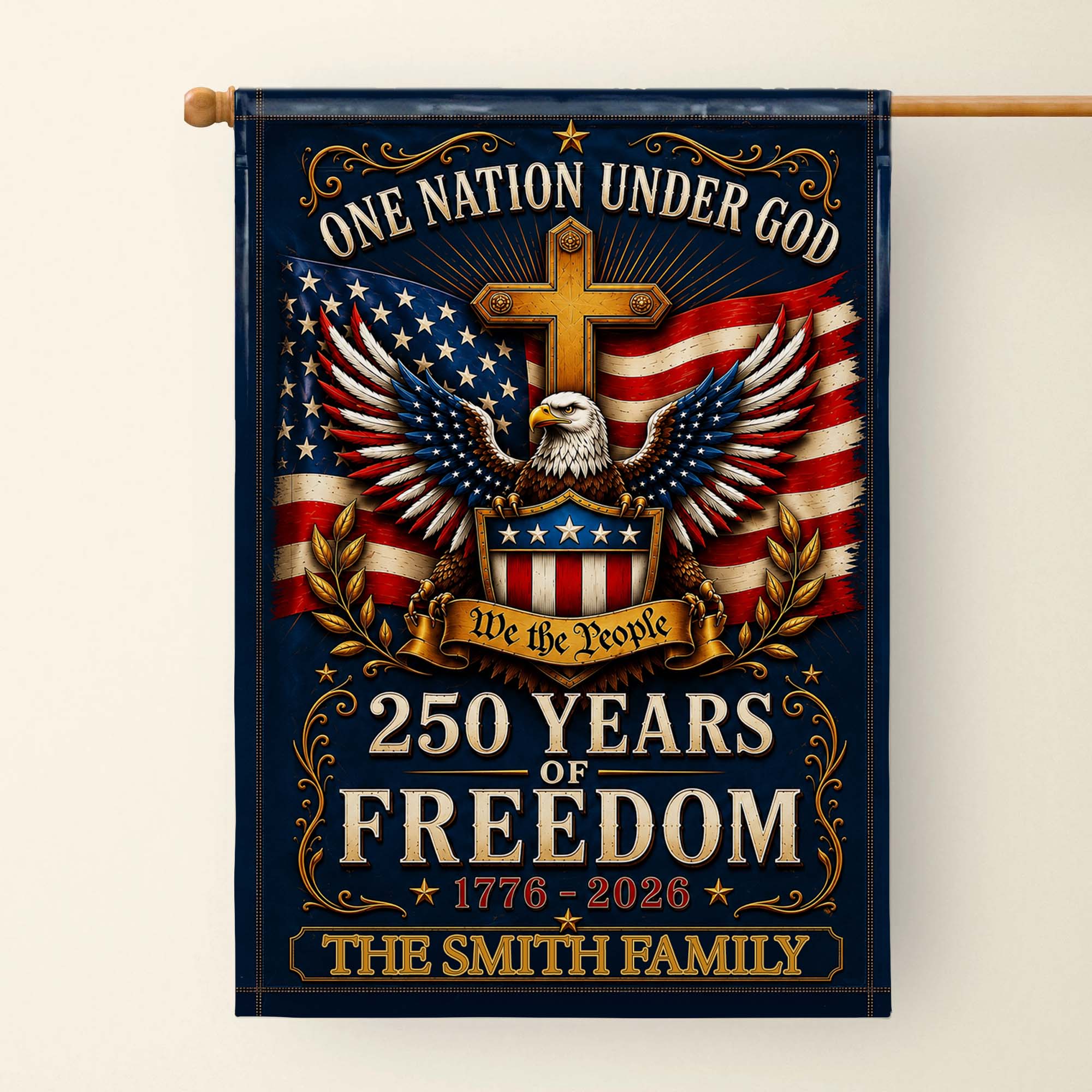 Personalized Double-Sided Garden Flag with Eagle and Family Name for 4th of July