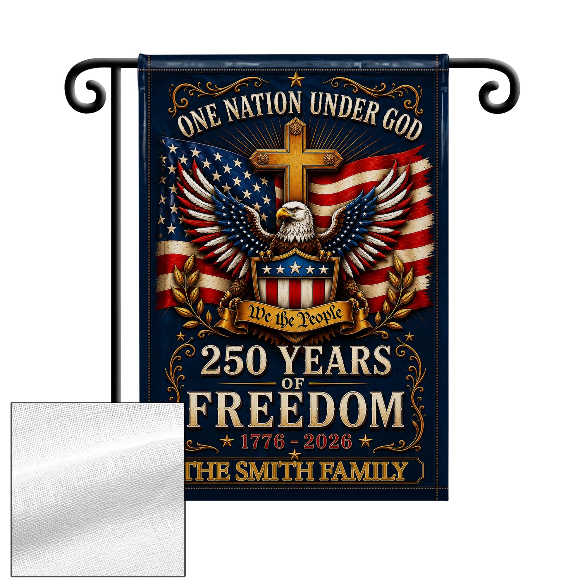 Personalized Double-Sided Garden Flag with Eagle and Family Name for 4th of July