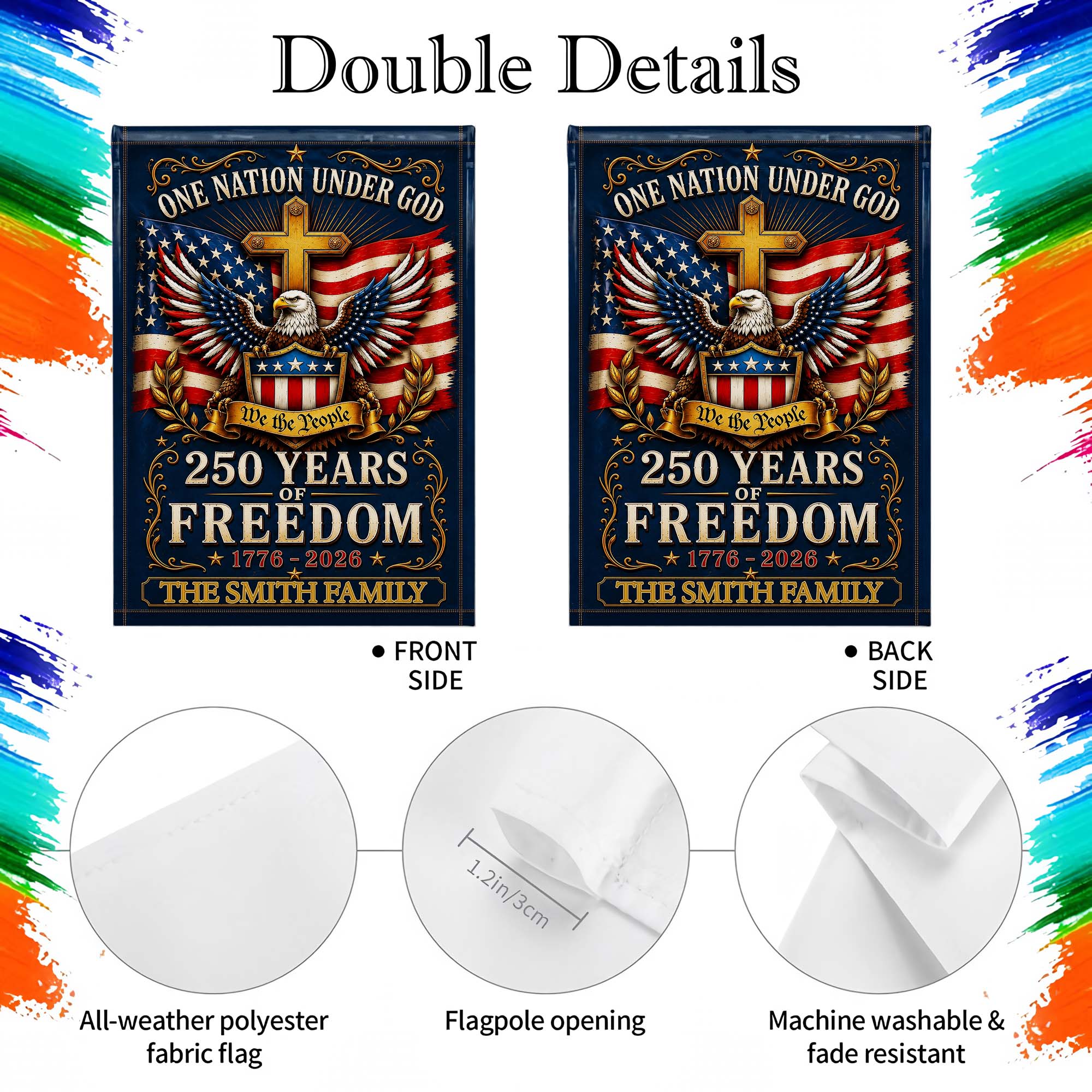 Personalized Double-Sided Garden Flag with Eagle and Family Name for 4th of July