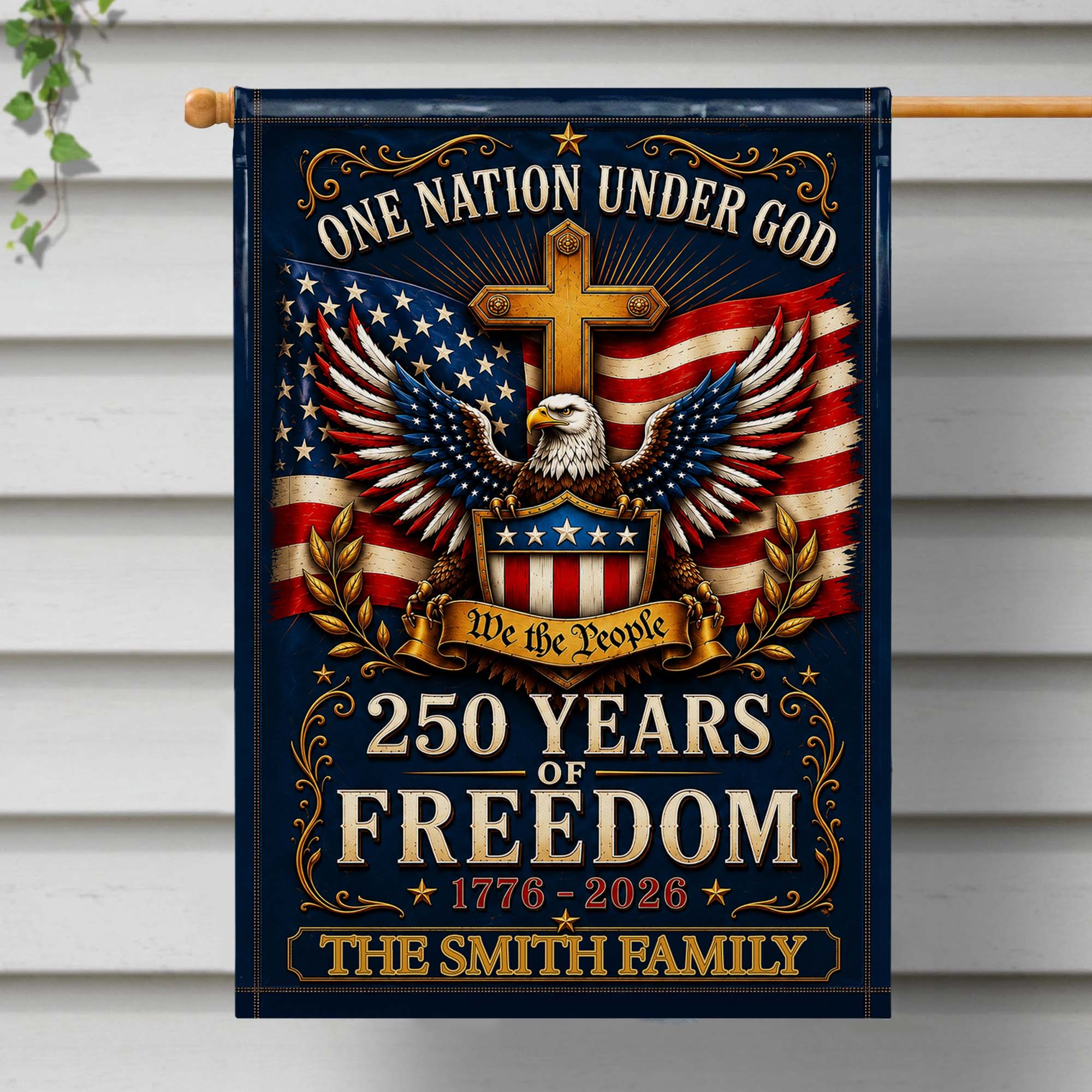 Personalized Double-Sided Garden Flag with Eagle and Family Name for 4th of July