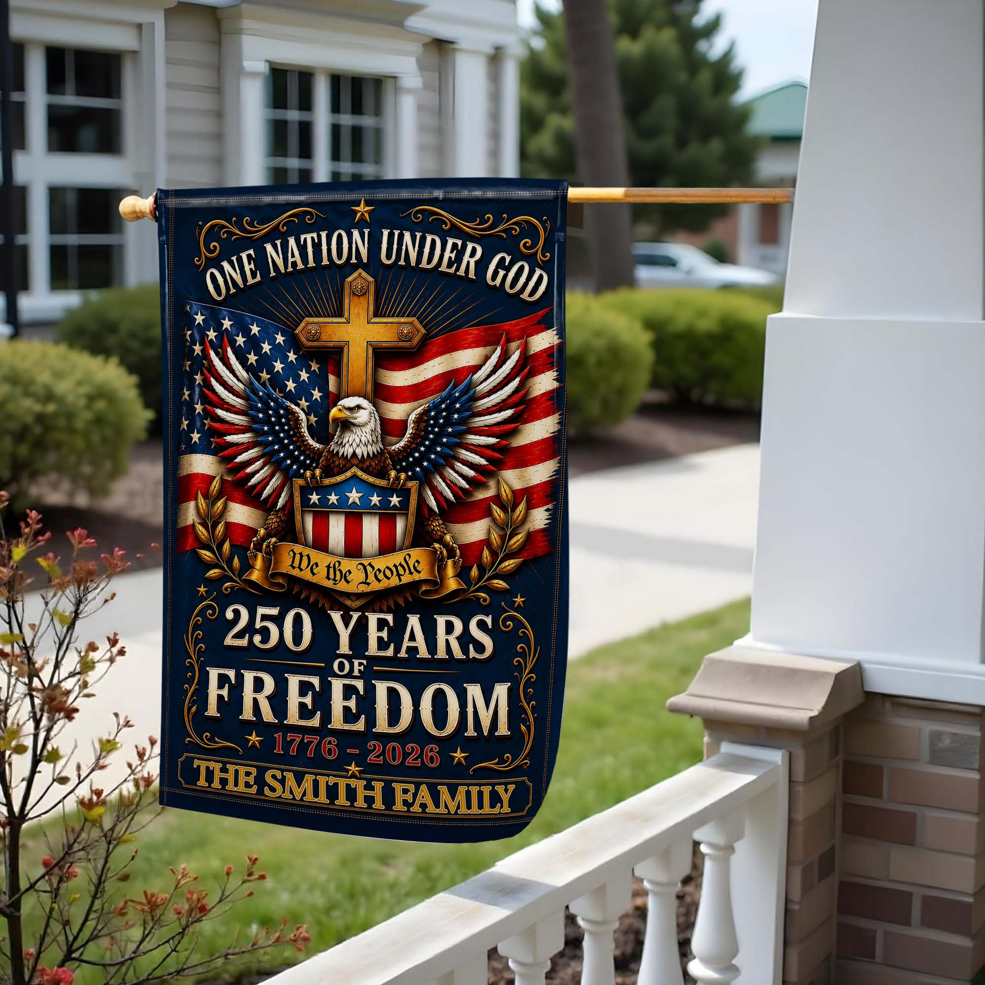 Personalized Double-Sided Garden Flag with Eagle and Family Name for 4th of July