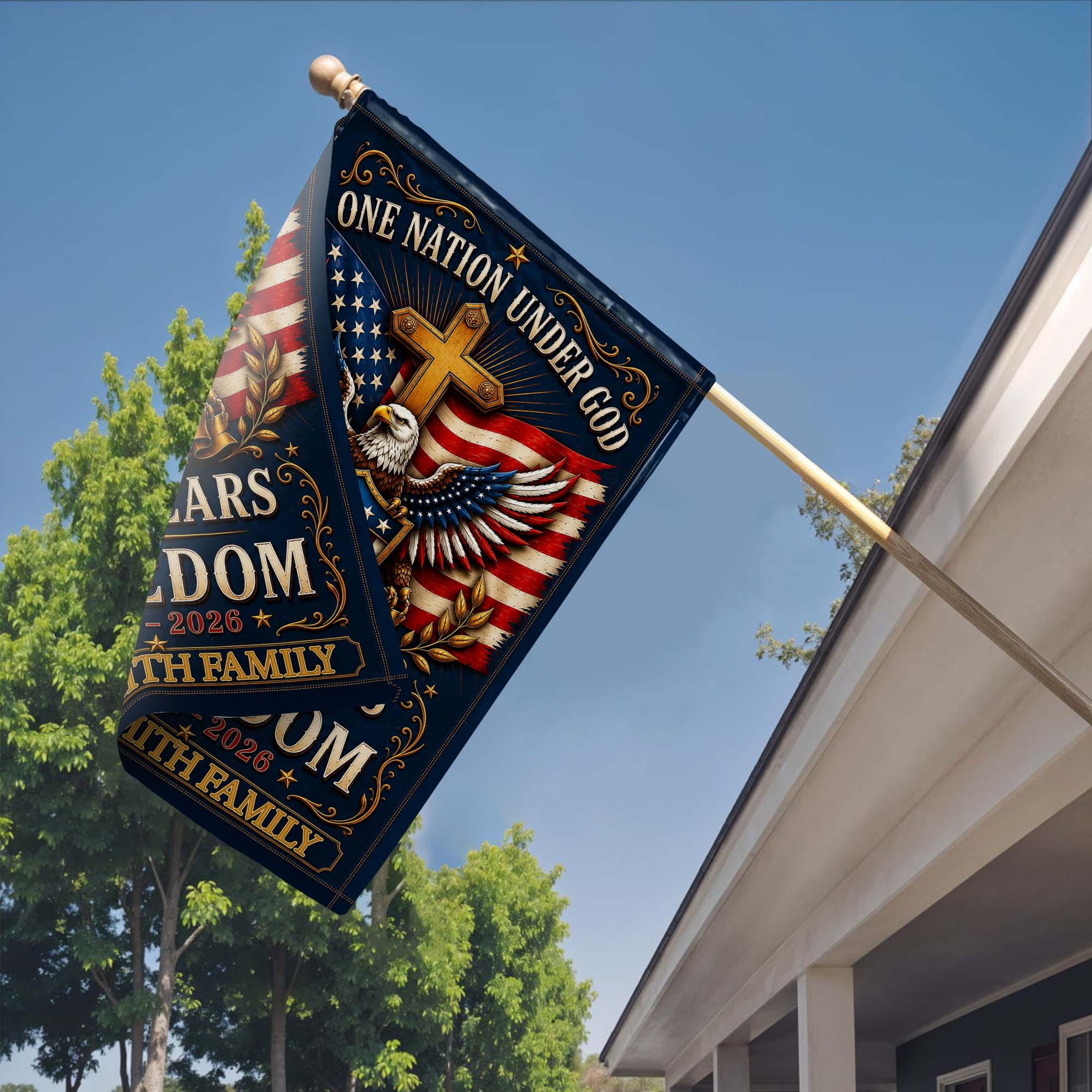 Personalized Double-Sided Garden Flag with Eagle and Family Name for 4th of July