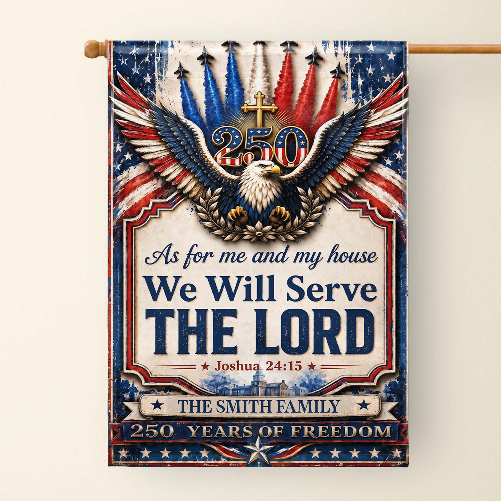 Personalized Double-Sided Garden Flag Custom Family Name Eagle Cross Gift for Dad