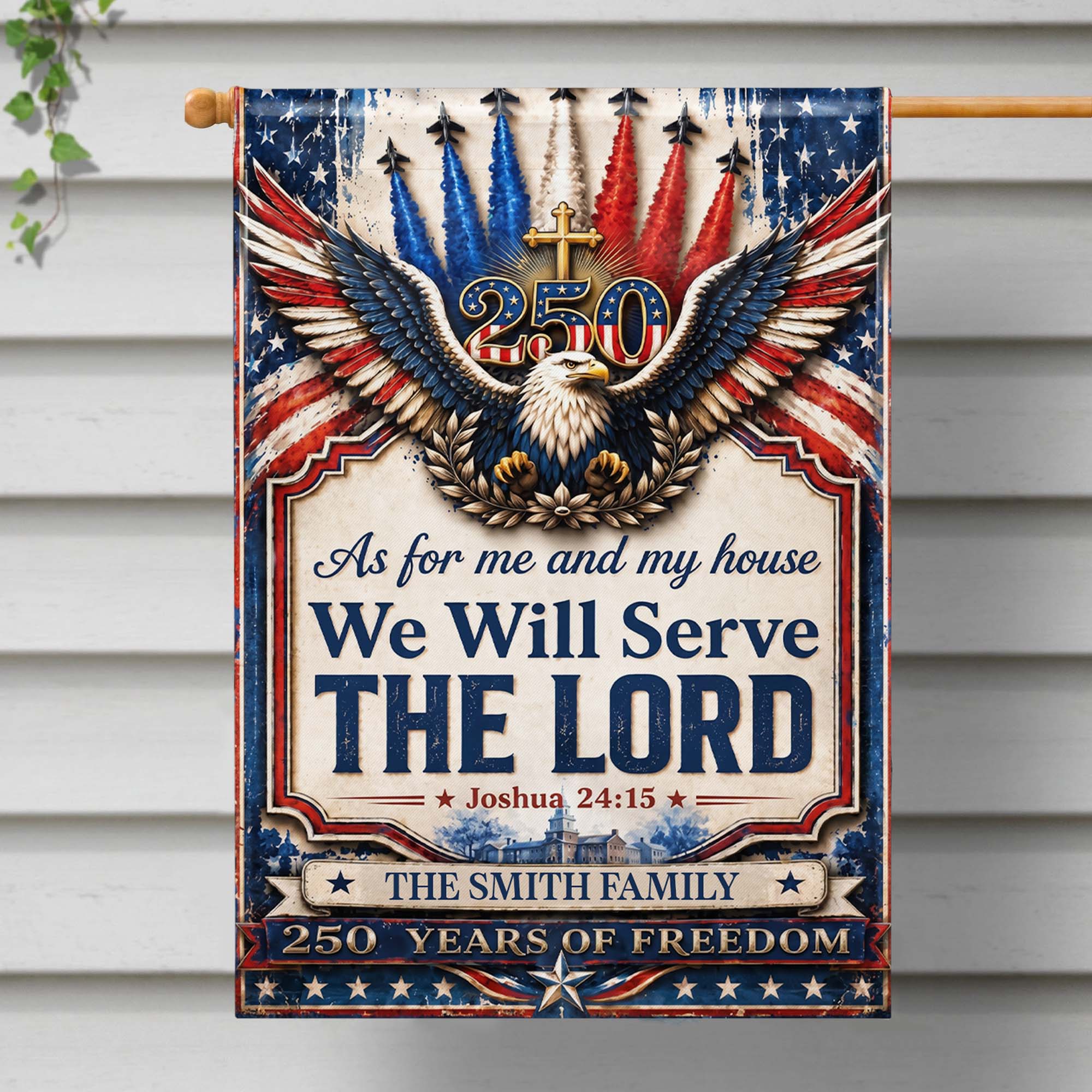 Personalized Double-Sided Garden Flag Custom Family Name Eagle Cross Gift for Dad
