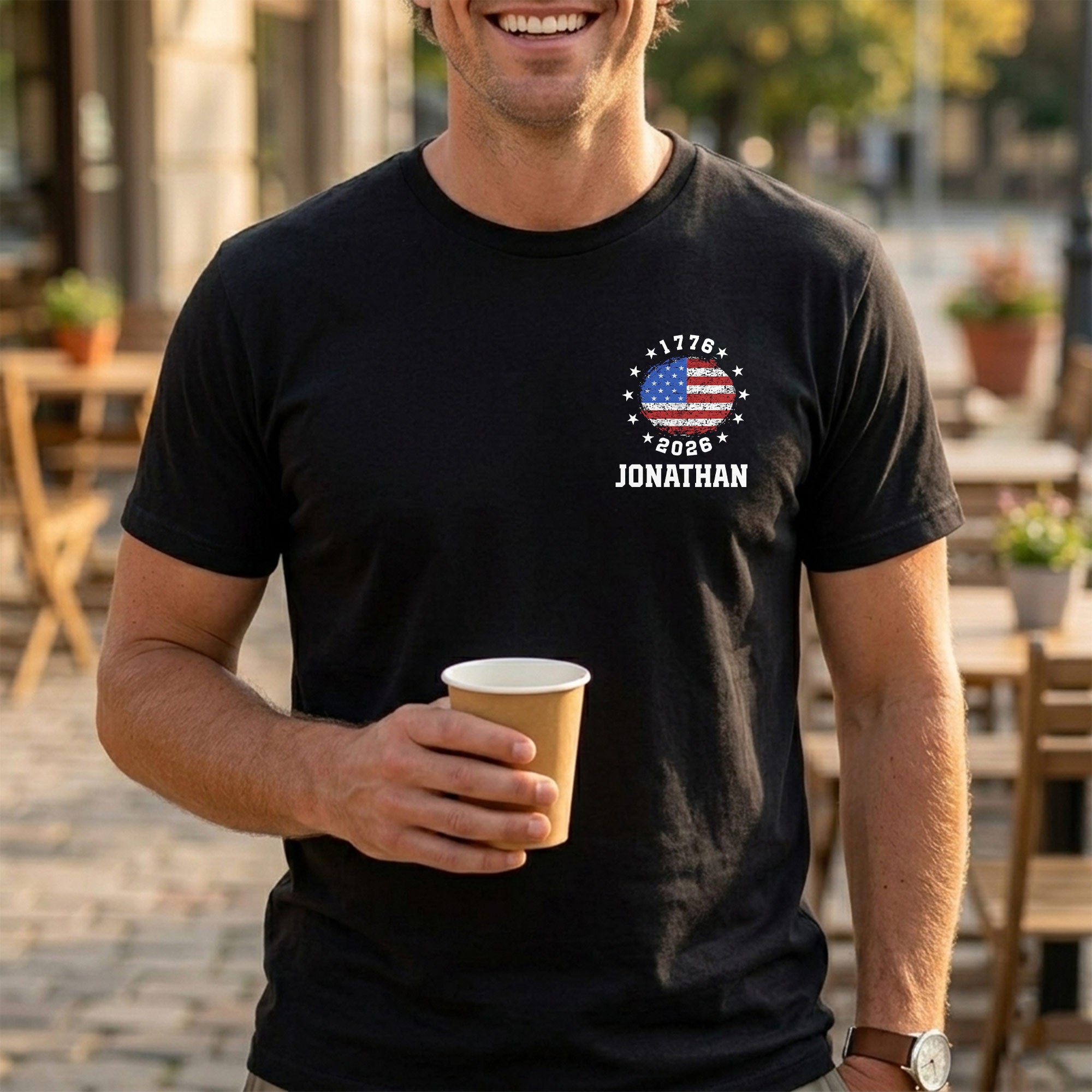 Personalized American Flag T-Shirt Custom Design for 4th of July