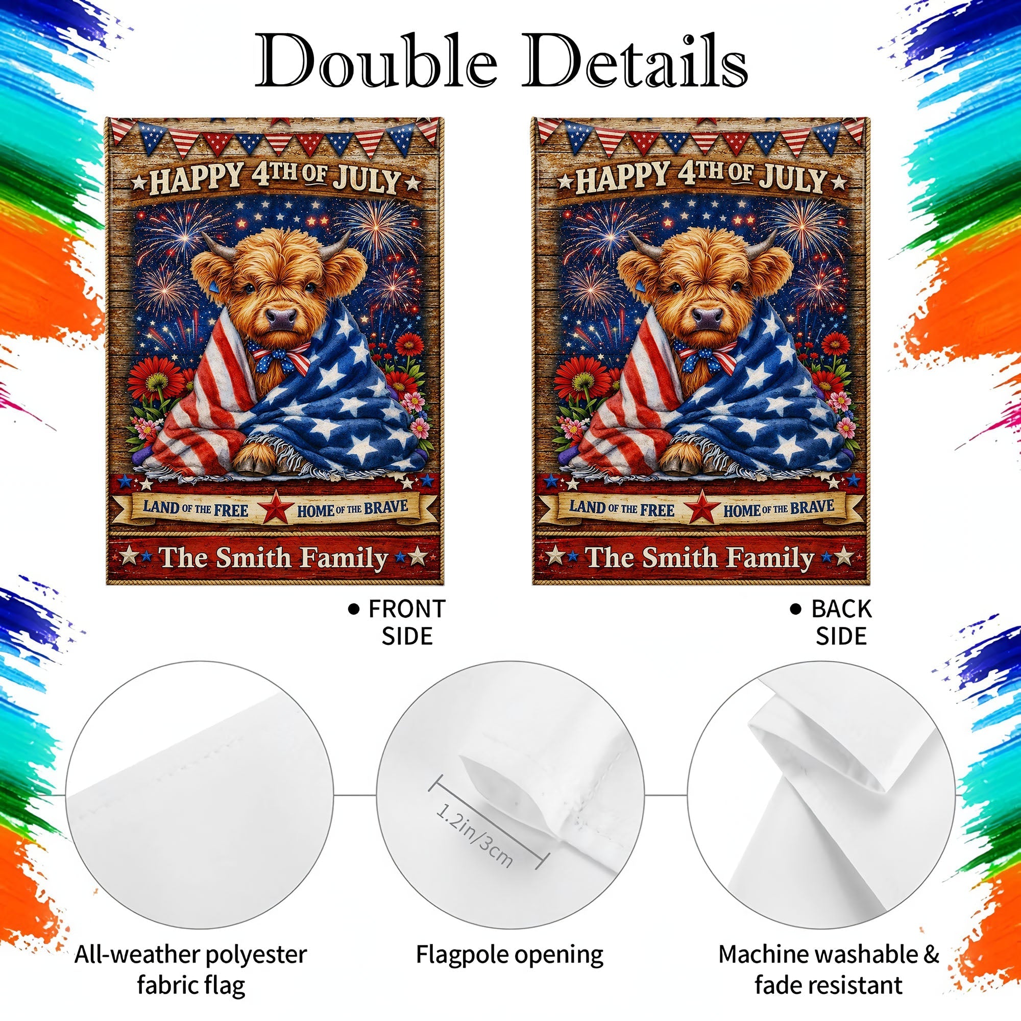 Personalized Double-Sided Garden Flag Custom Family Name 4th of July Decoration