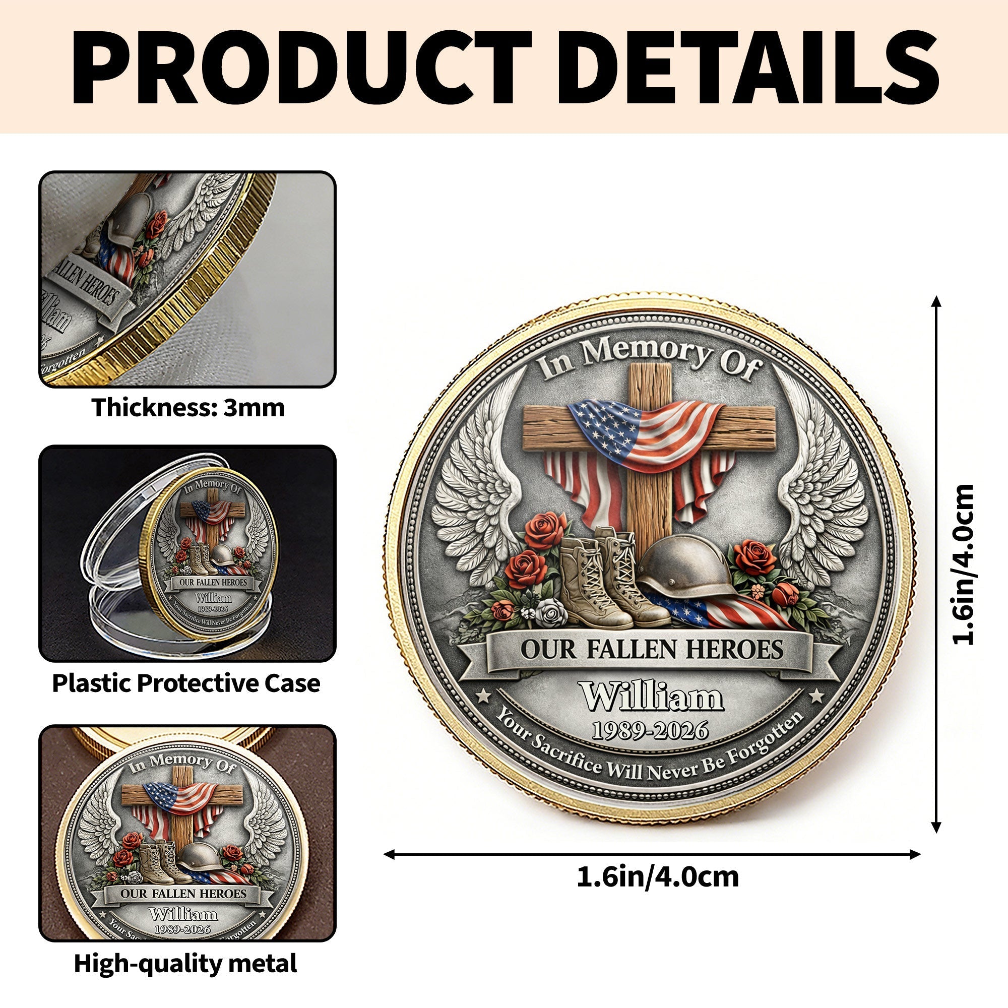 Personalized Memorial Commemorative Coin Custom Name Gift