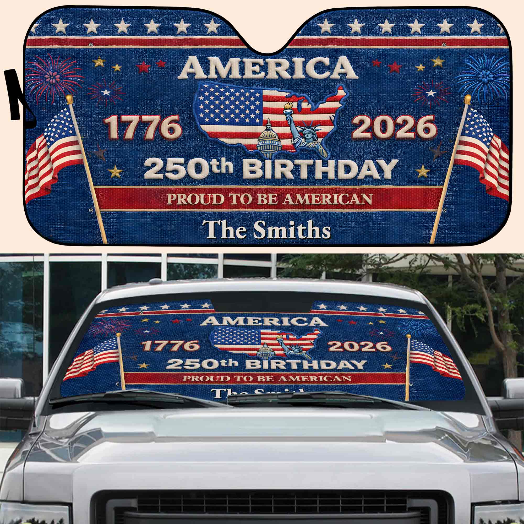 Personalized Auto Sunshade USA Map Stars Custom Car Gift