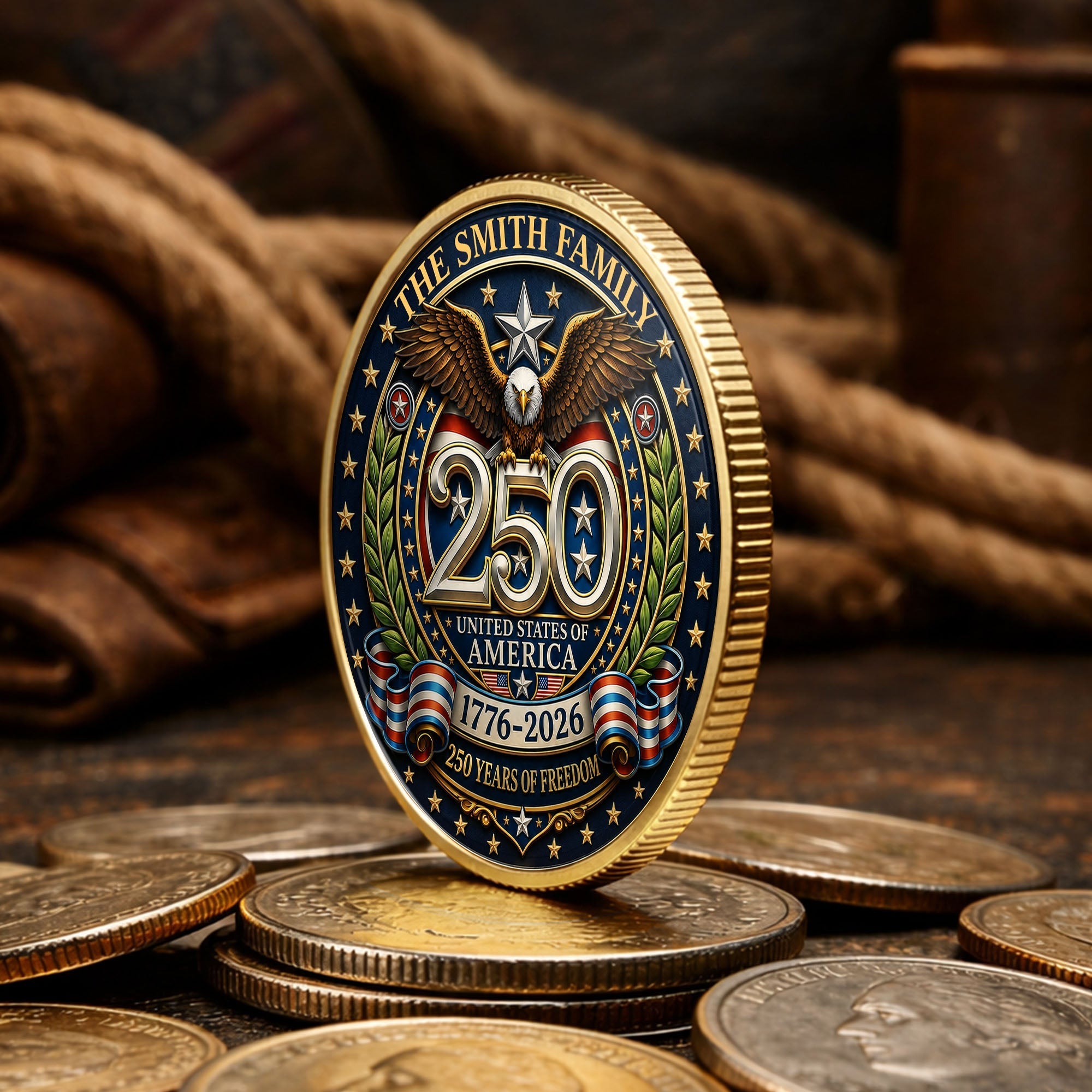 Custom Commemorative Coin 250 Years Freedom Gift for Dad