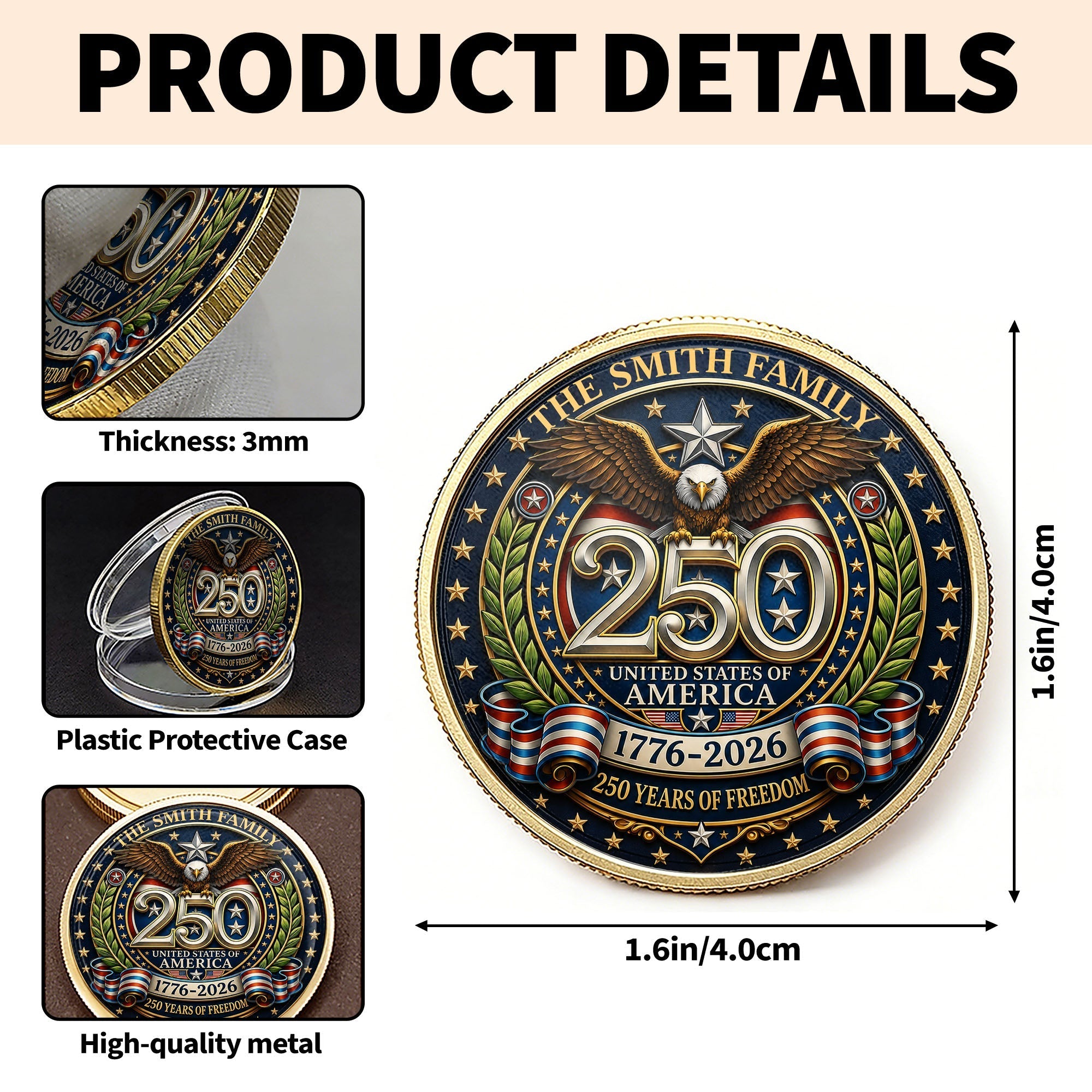 Custom Commemorative Coin 250 Years Freedom Gift for Dad