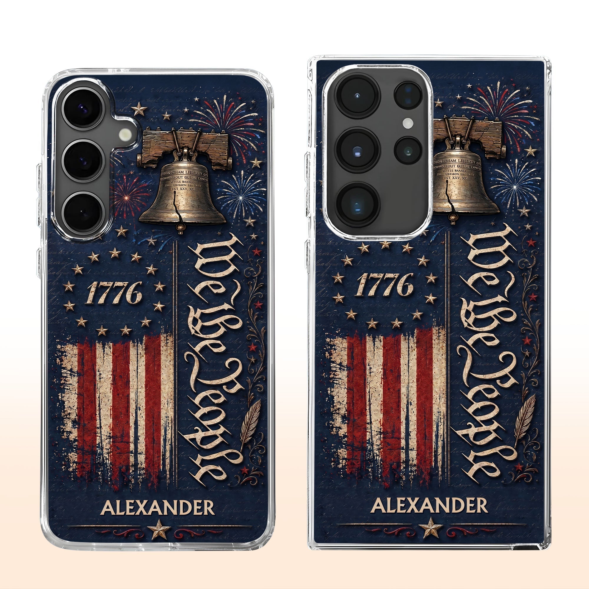 Personalized Clear Phone Case with Liberty Bell American Flag for Dad