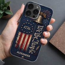 Load image into Gallery viewer, Personalized Clear Phone Case with Liberty Bell American Flag for Dad
