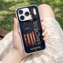 Load image into Gallery viewer, Personalized Clear Phone Case with Liberty Bell American Flag for Dad
