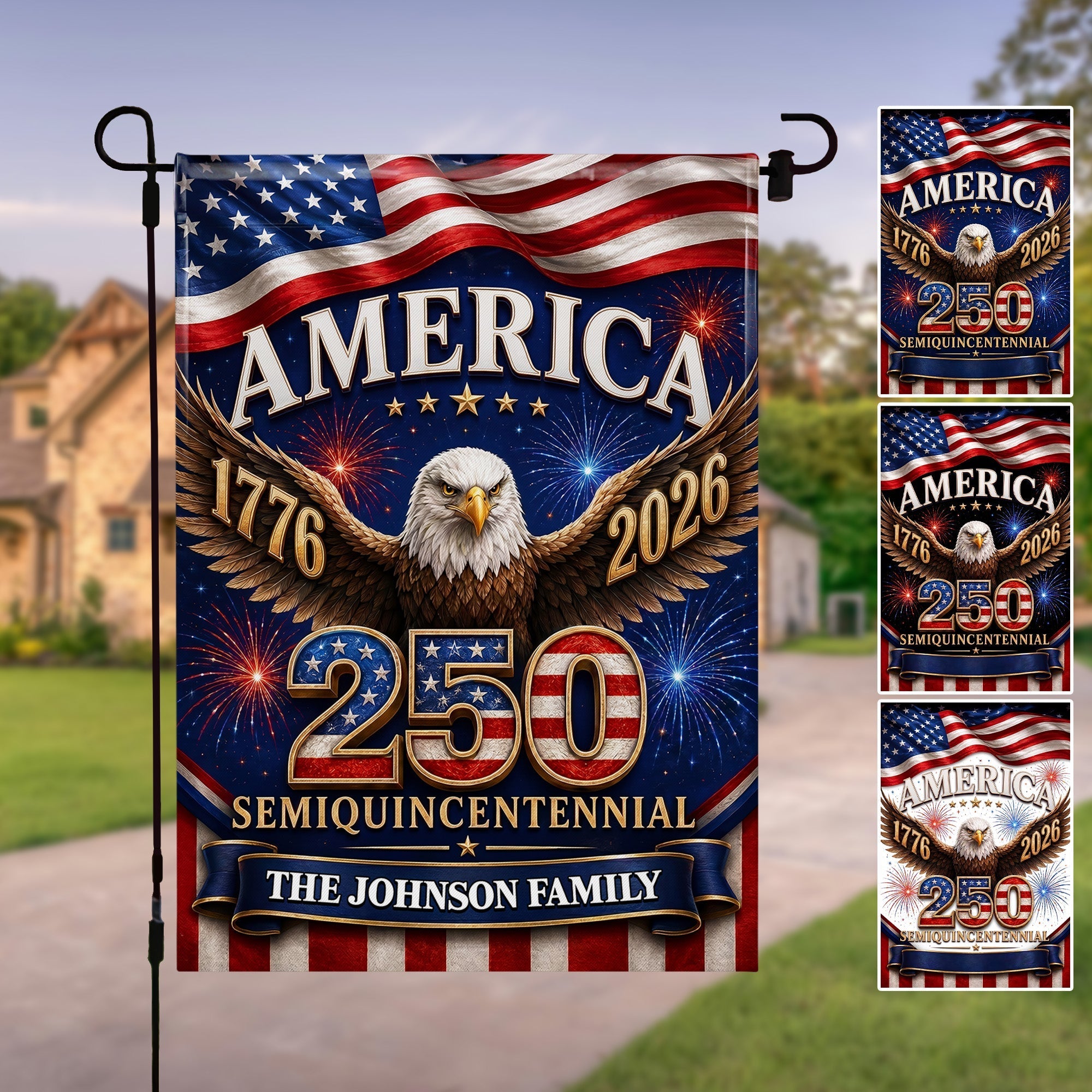 Personalized American Flag Fireworks Garden Flag for 4th of July
