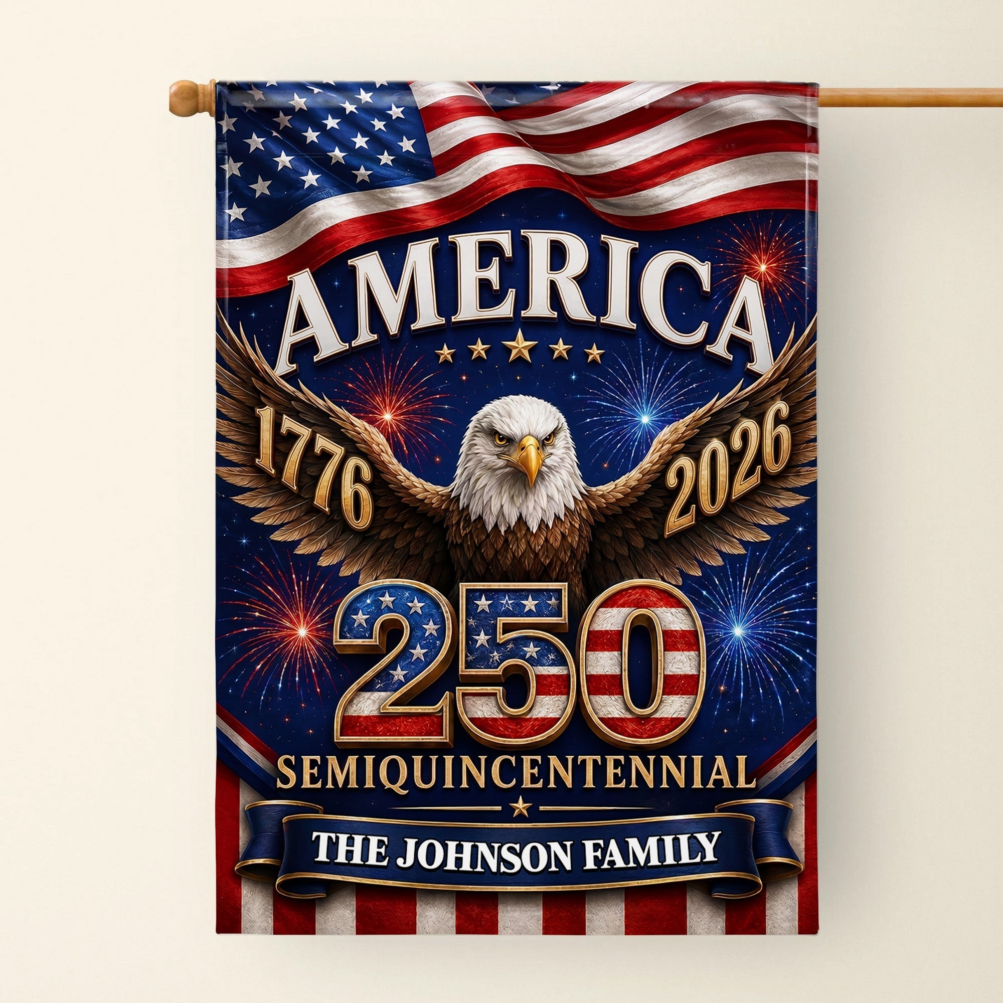 Personalized American Flag Fireworks Garden Flag for 4th of July